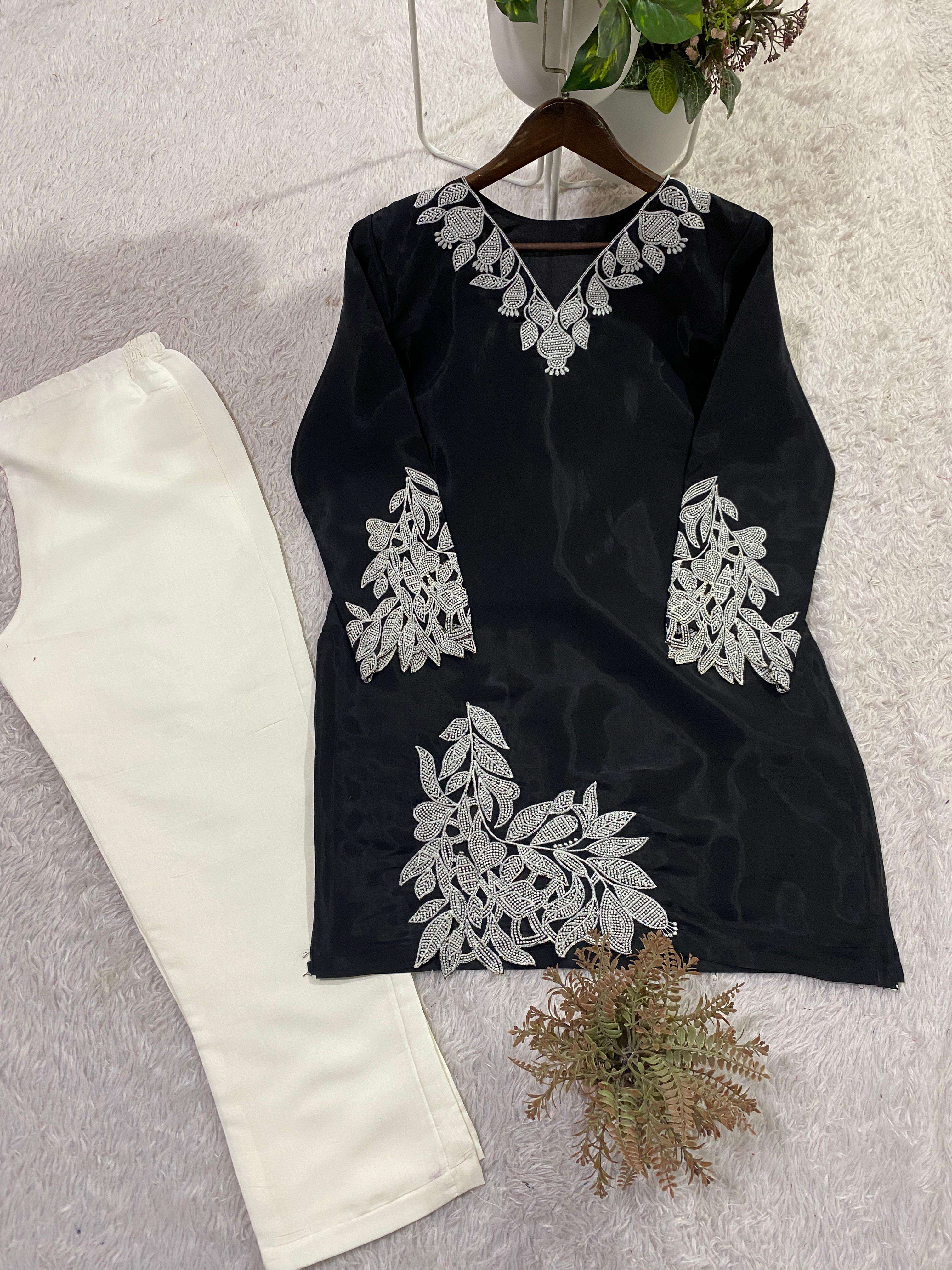 BE 461 COTTON FANCY EMBROIDERY WORK LADIES TOP WITH PANT PAIR 