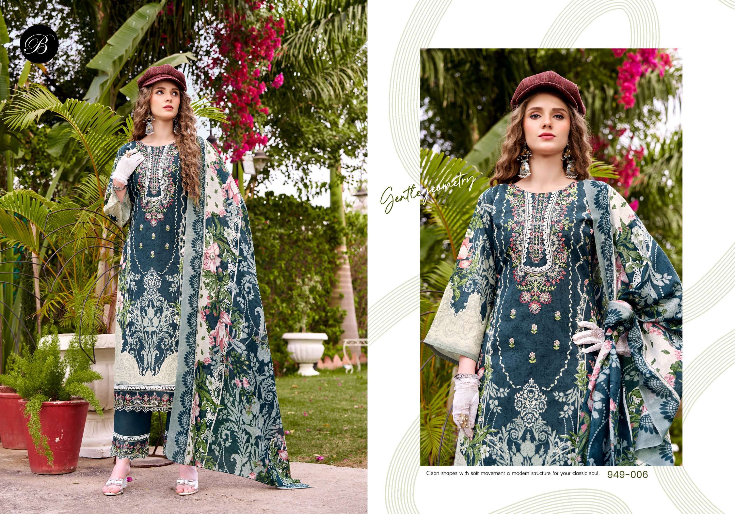 BELLIZA DESIGNER STUDIO GULISTAAN COTTON DIGITAL PRINT WITH FANCY EMBROIDERY WORK SUIT