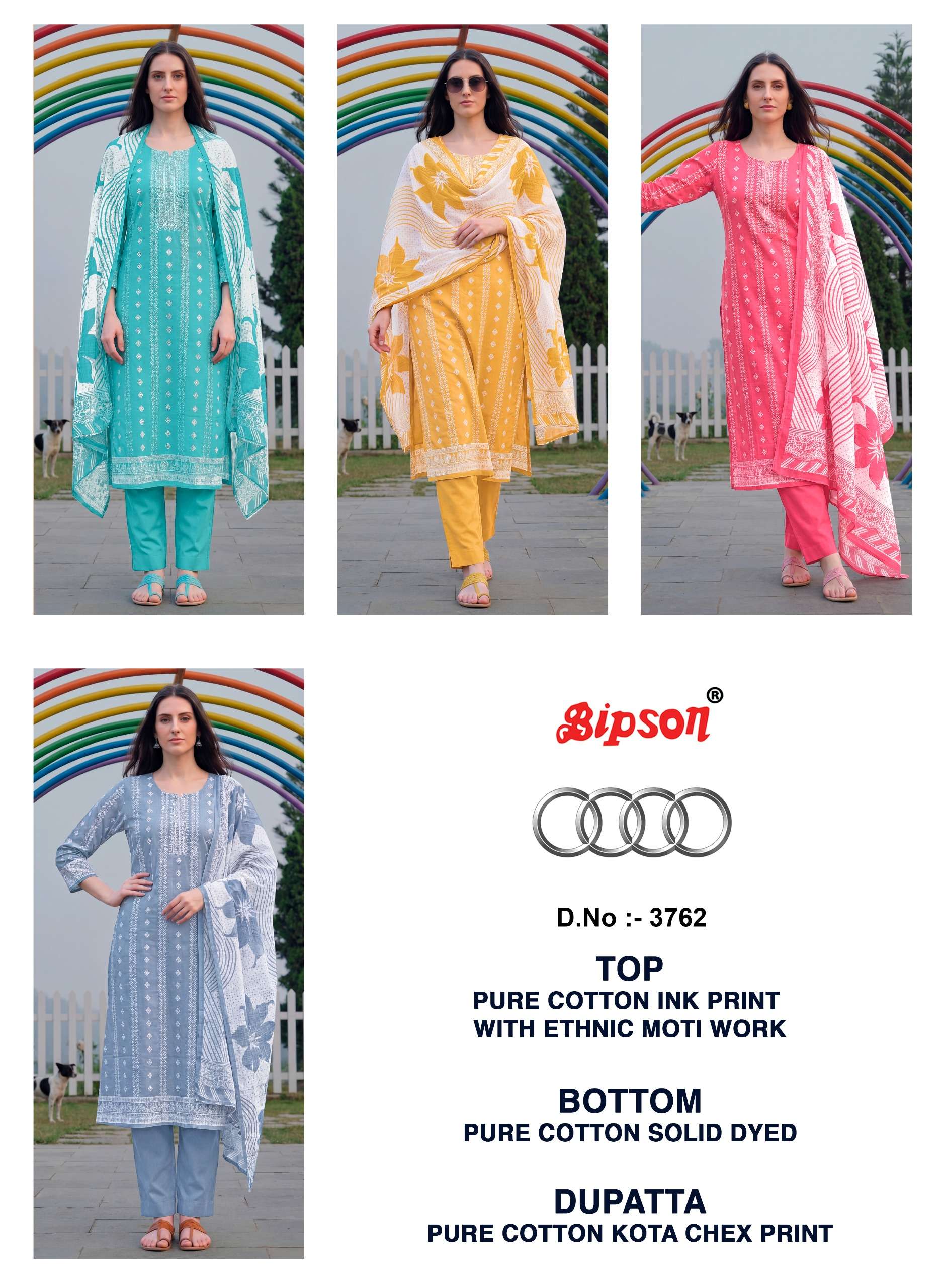 BIPSON PRINTS AUDI 3762 COTTON PRINT WITH FANCY WORK SALWAR SUIT