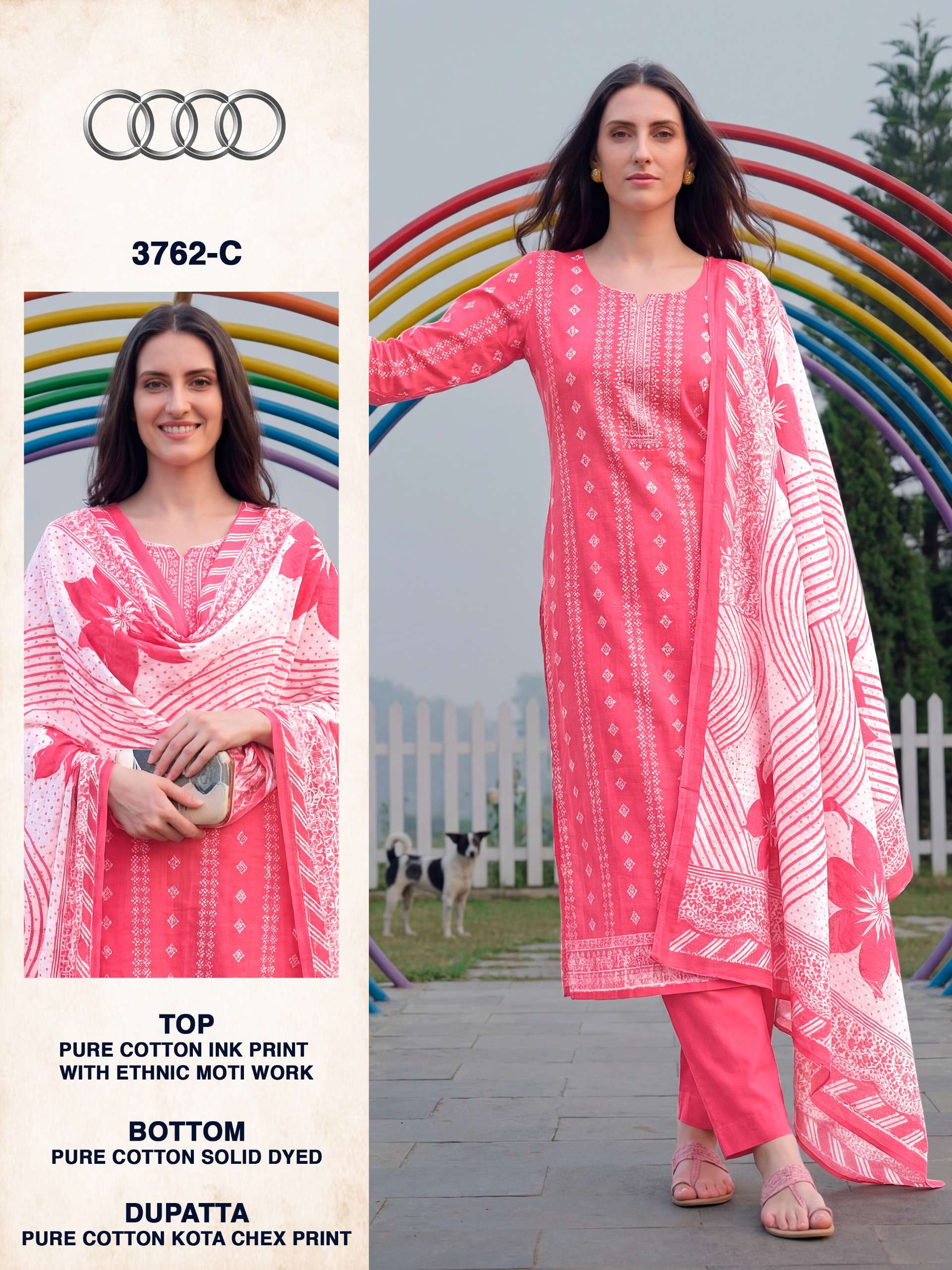 BIPSON PRINTS AUDI 3762 COTTON PRINT WITH FANCY WORK SALWAR SUIT