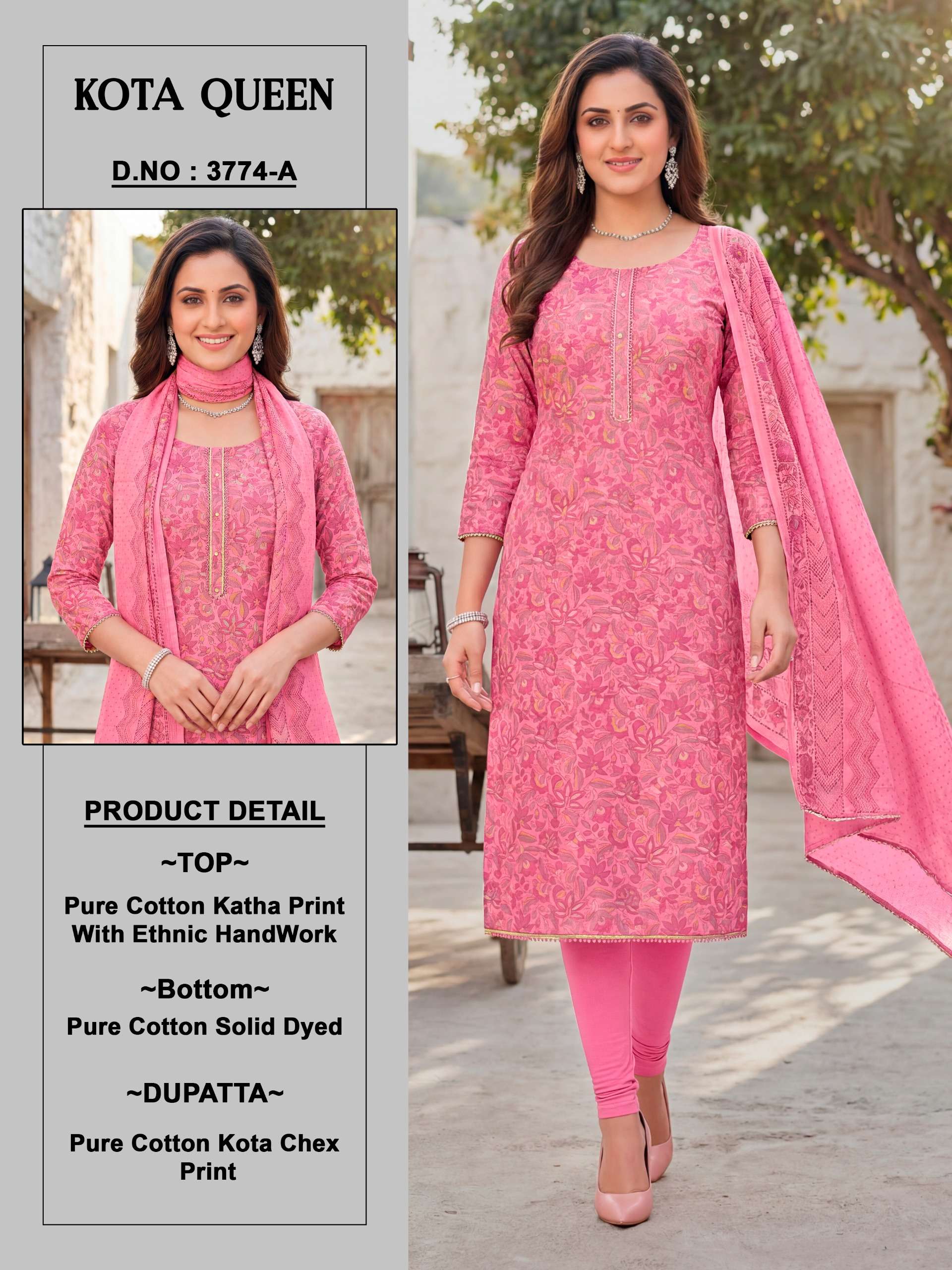 BIPSON PRINTS KOTA QUEEN 3774 COTTON PRINT WITH HAND WORK SUIT