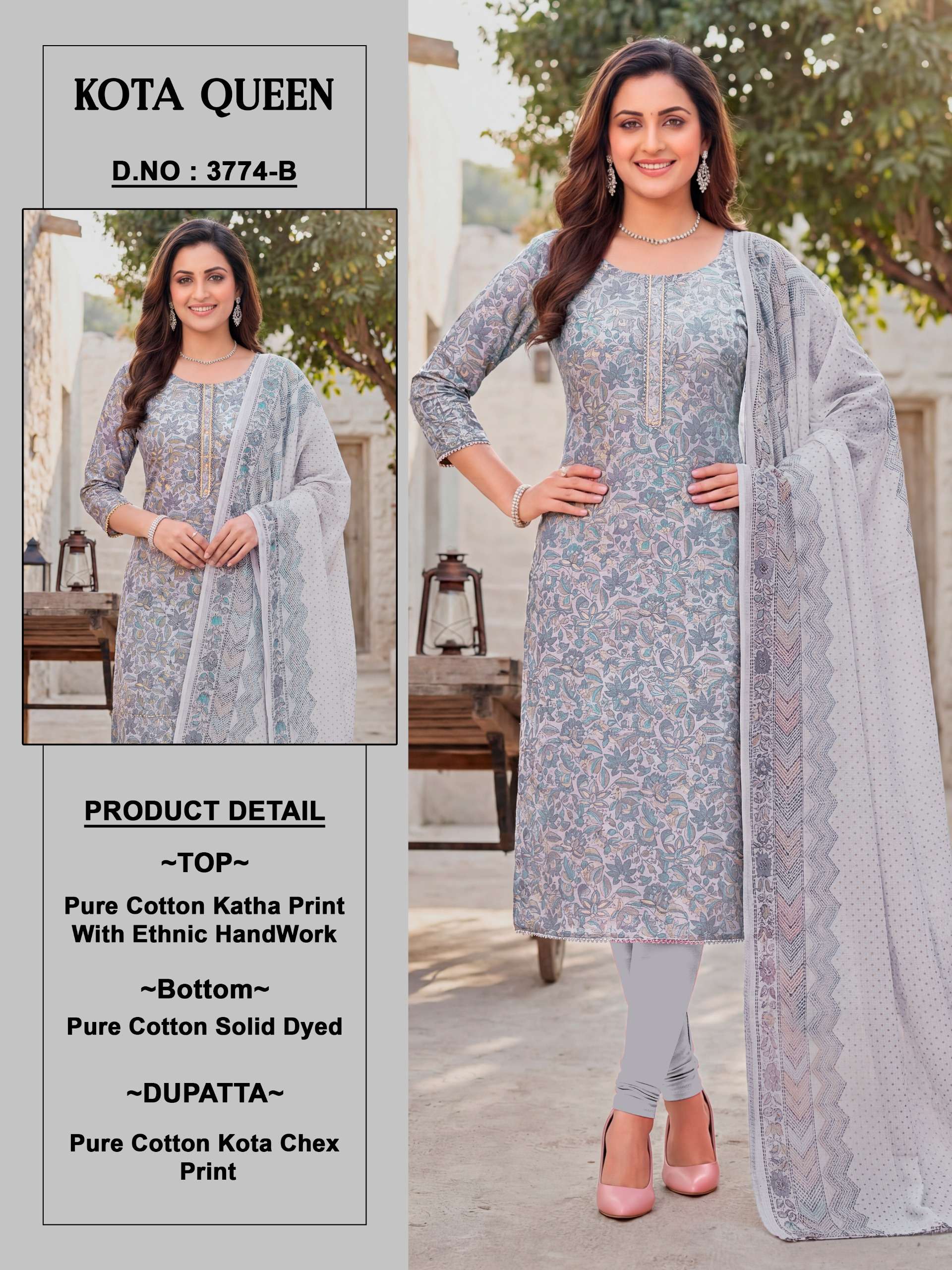 BIPSON PRINTS KOTA QUEEN 3774 COTTON PRINT WITH HAND WORK SUIT