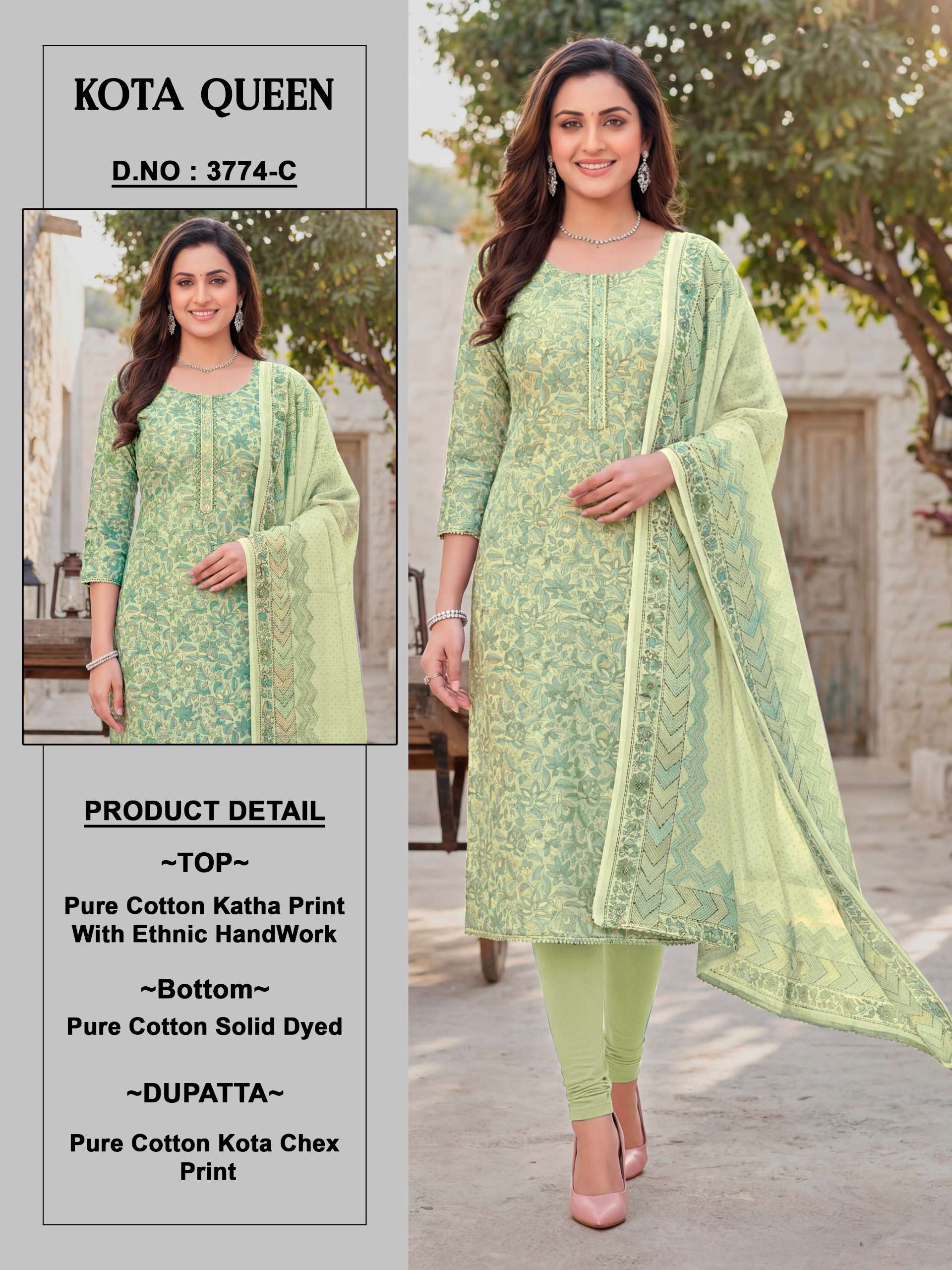 BIPSON PRINTS KOTA QUEEN 3774 COTTON PRINT WITH HAND WORK SUIT