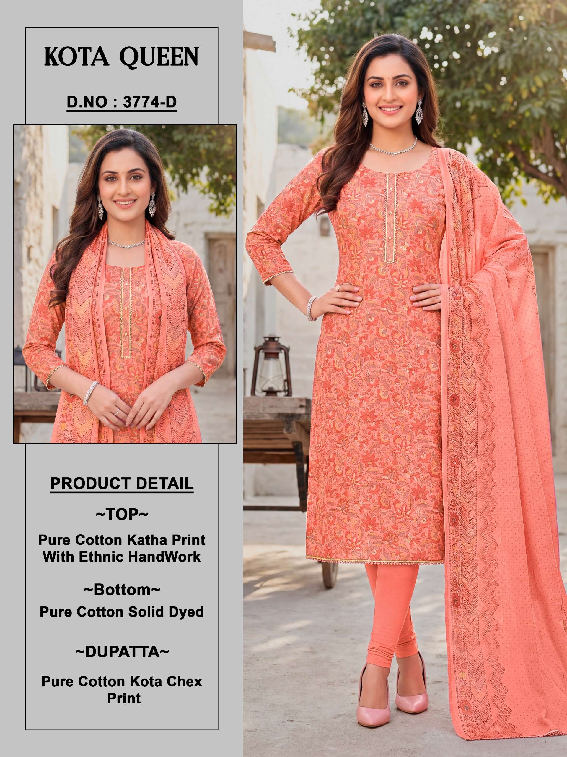 BIPSON PRINTS KOTA QUEEN 3774 COTTON PRINT WITH HAND WORK SUIT
