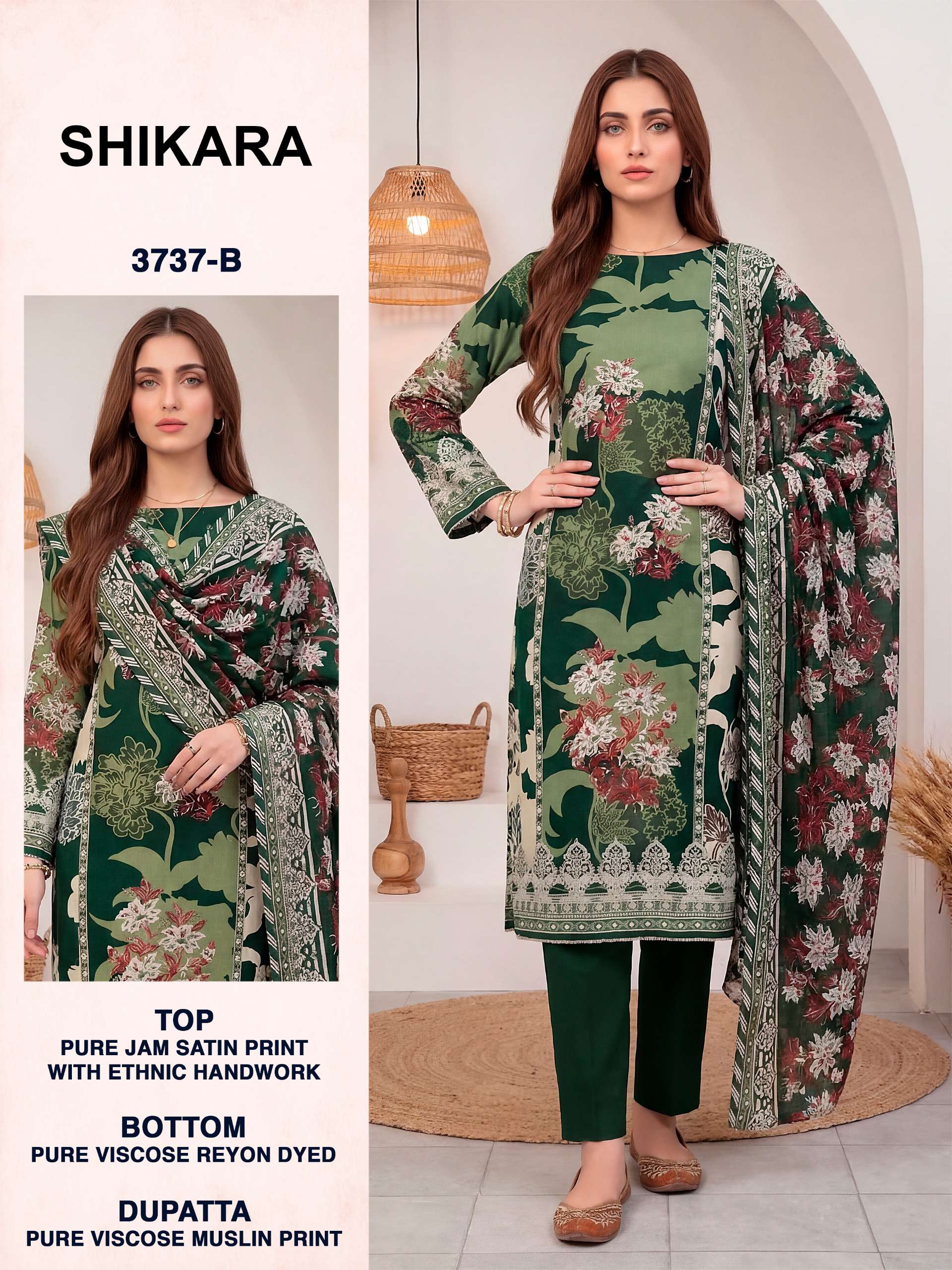 BIPSON PRINTS SIKARA 3737 JAM SATIN PRINT WITH FANCY WORK SUIT