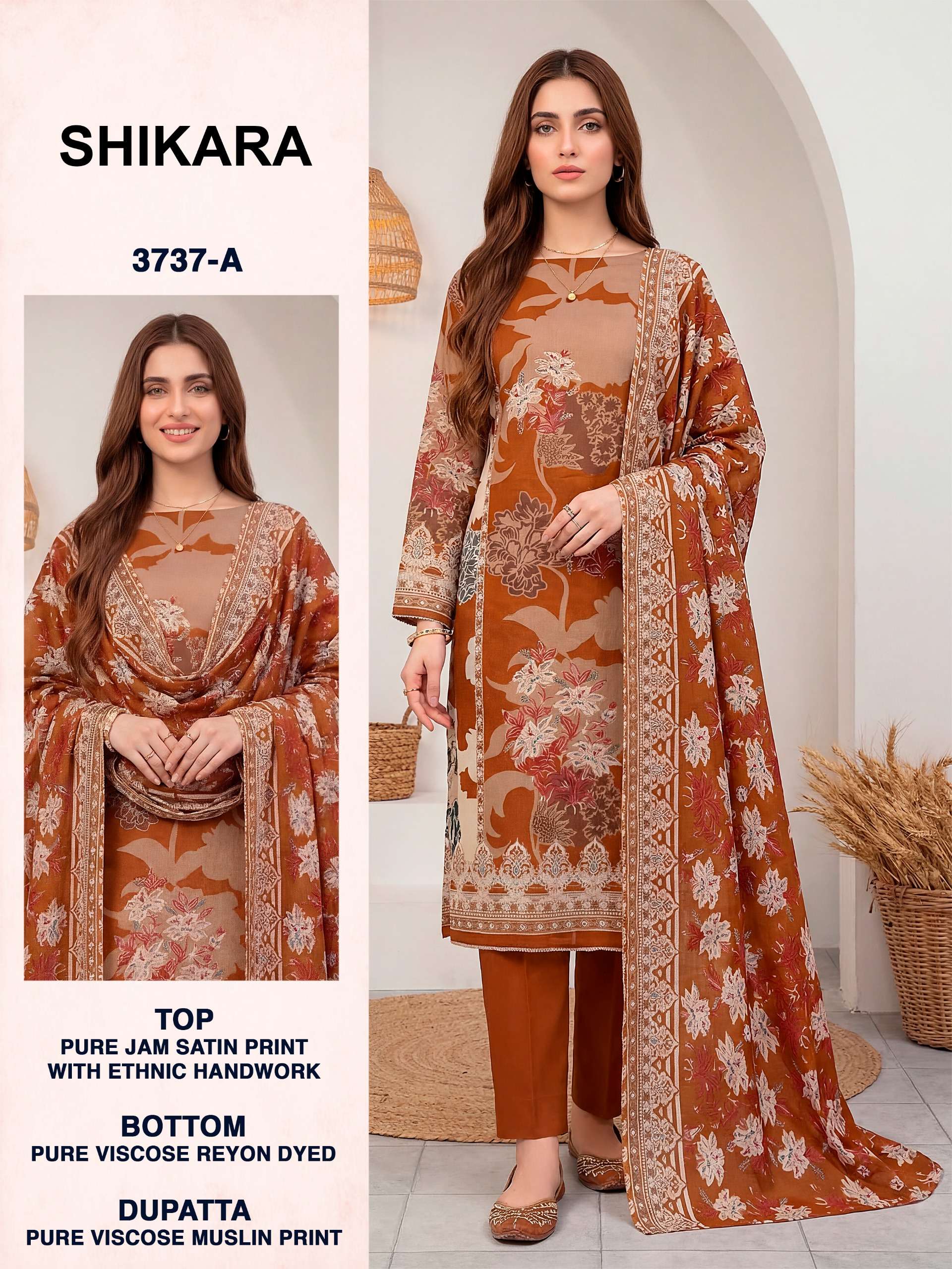 BIPSON PRINTS SIKARA 3737 JAM SATIN PRINT WITH FANCY WORK SUIT