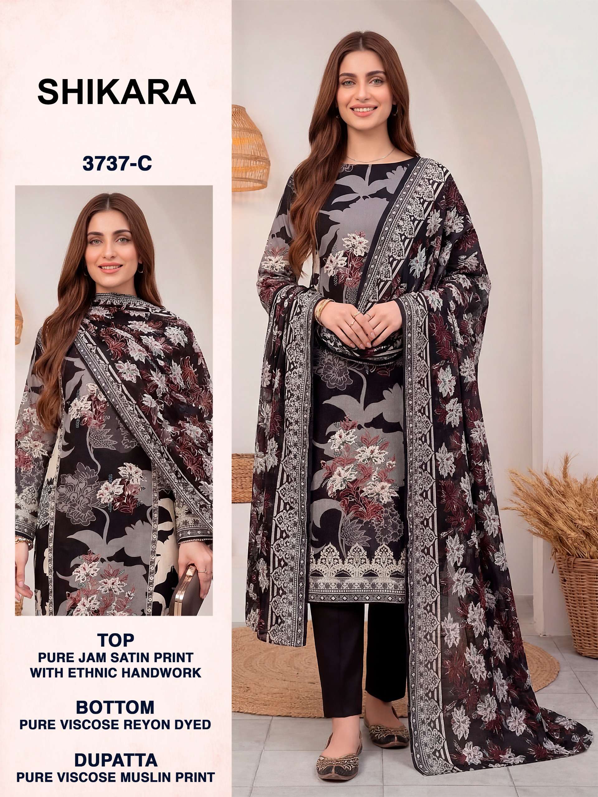 BIPSON PRINTS SIKARA 3737 JAM SATIN PRINT WITH FANCY WORK SUIT