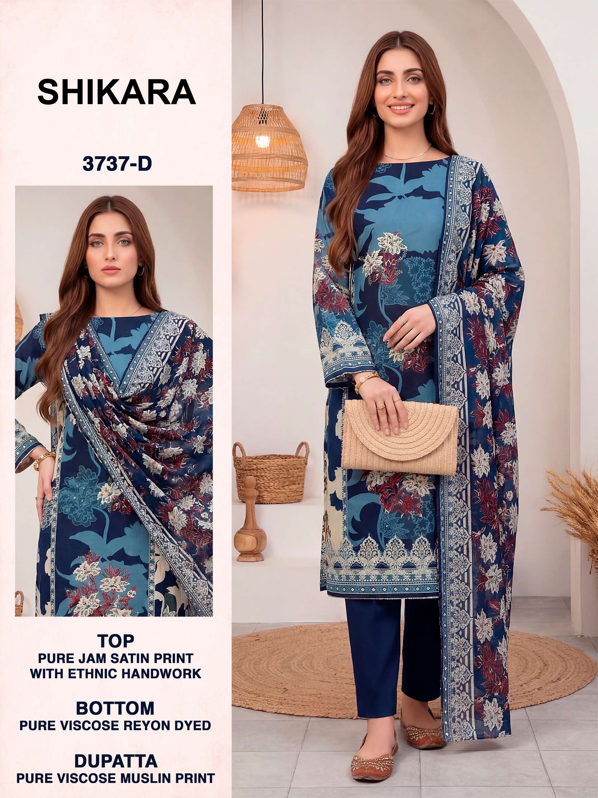 BIPSON PRINTS SIKARA 3737 JAM SATIN PRINT WITH FANCY WORK SUIT