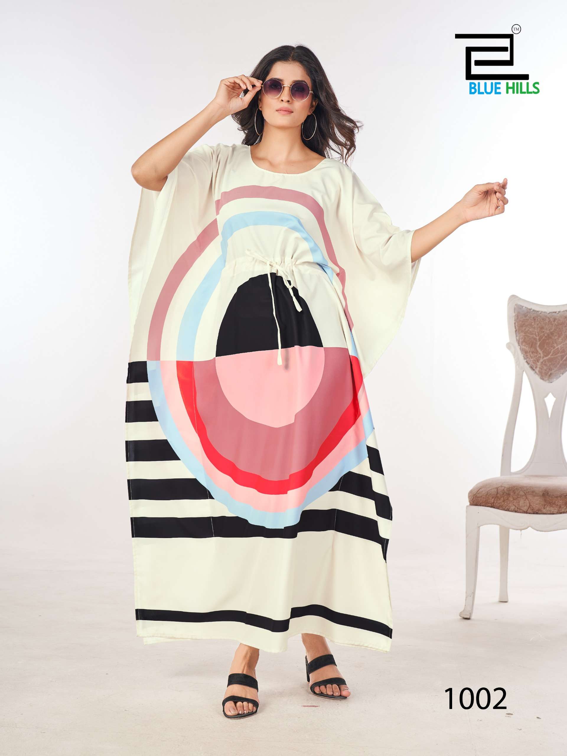 BLUE HILLS FERRIS WHEEL CREPE COLOURFUL PRINT LADIES KATAN