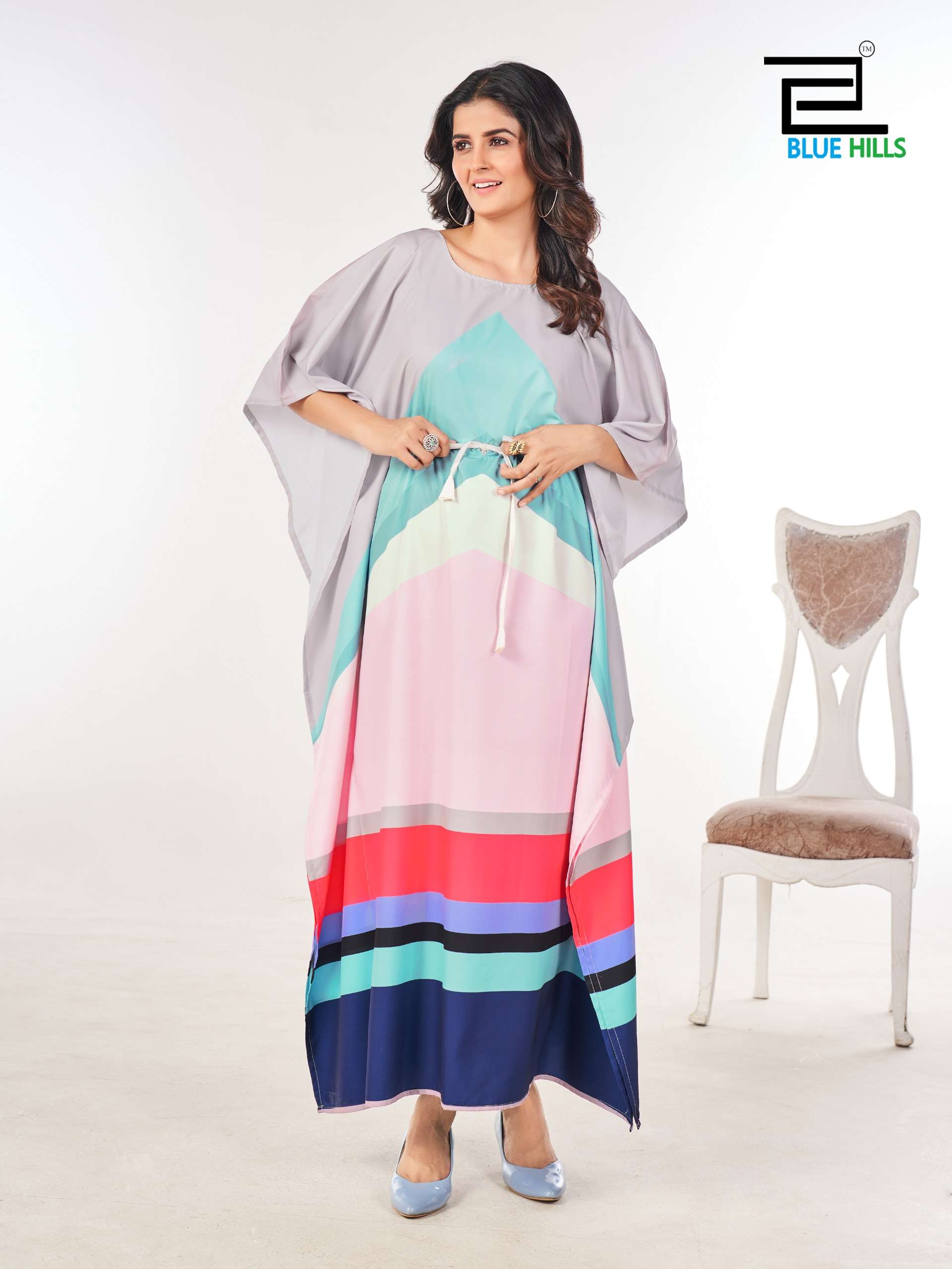 BLUE HILLS FERRIS WHEEL CREPE COLOURFUL PRINT LADIES KATAN