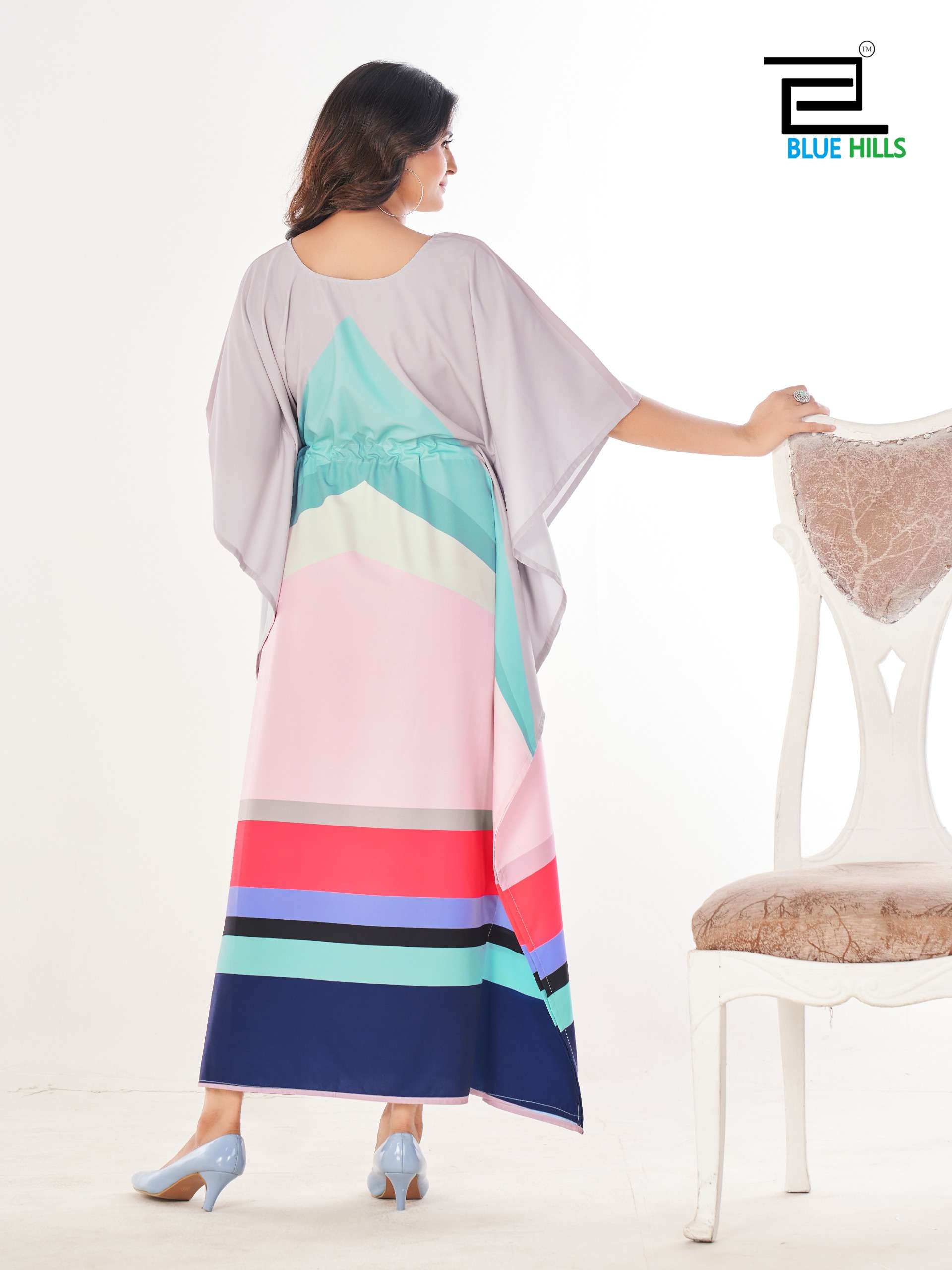 BLUE HILLS FERRIS WHEEL CREPE COLOURFUL PRINT LADIES KATAN