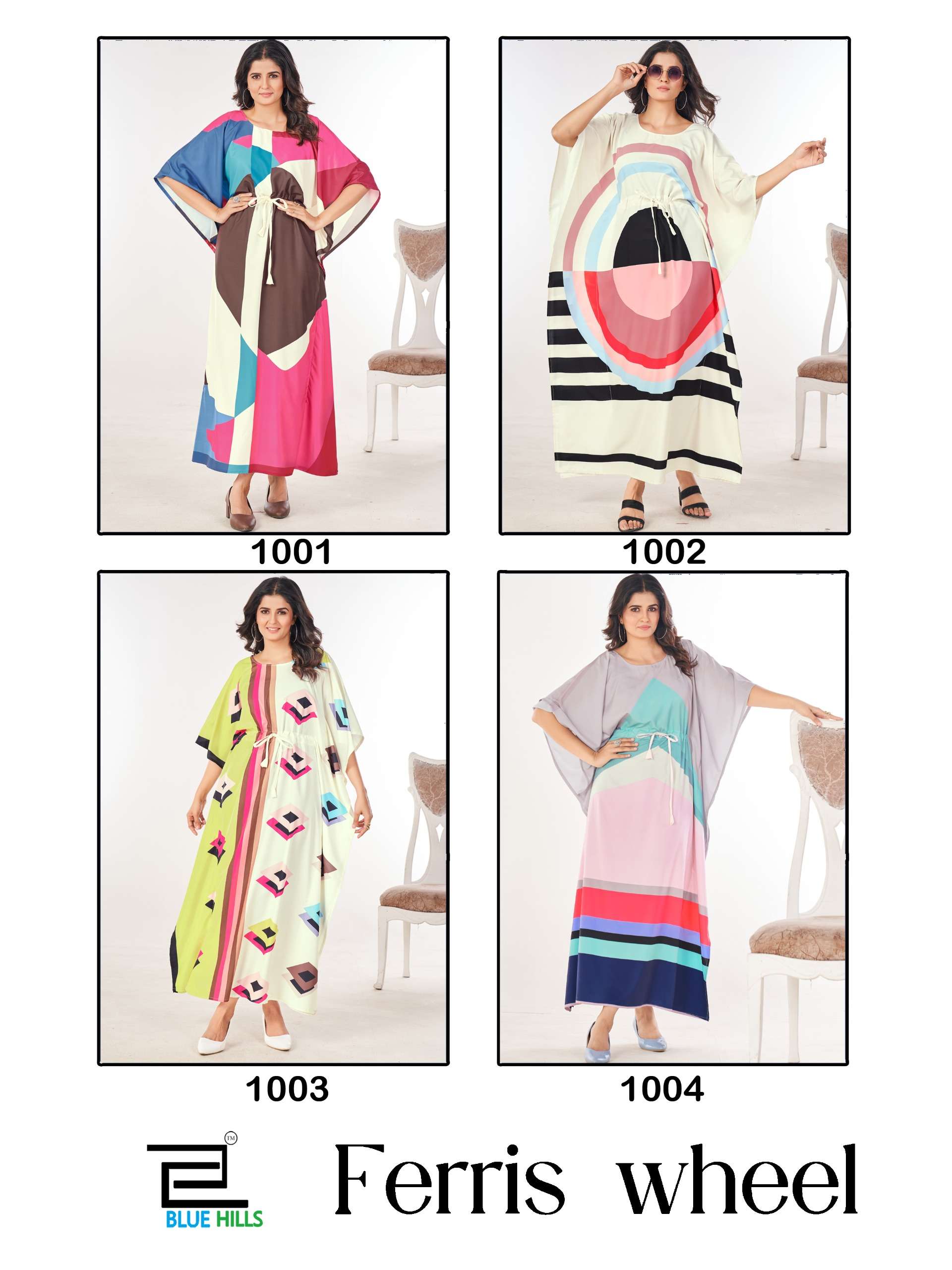 BLUE HILLS FERRIS WHEEL CREPE COLOURFUL PRINT LADIES KATAN