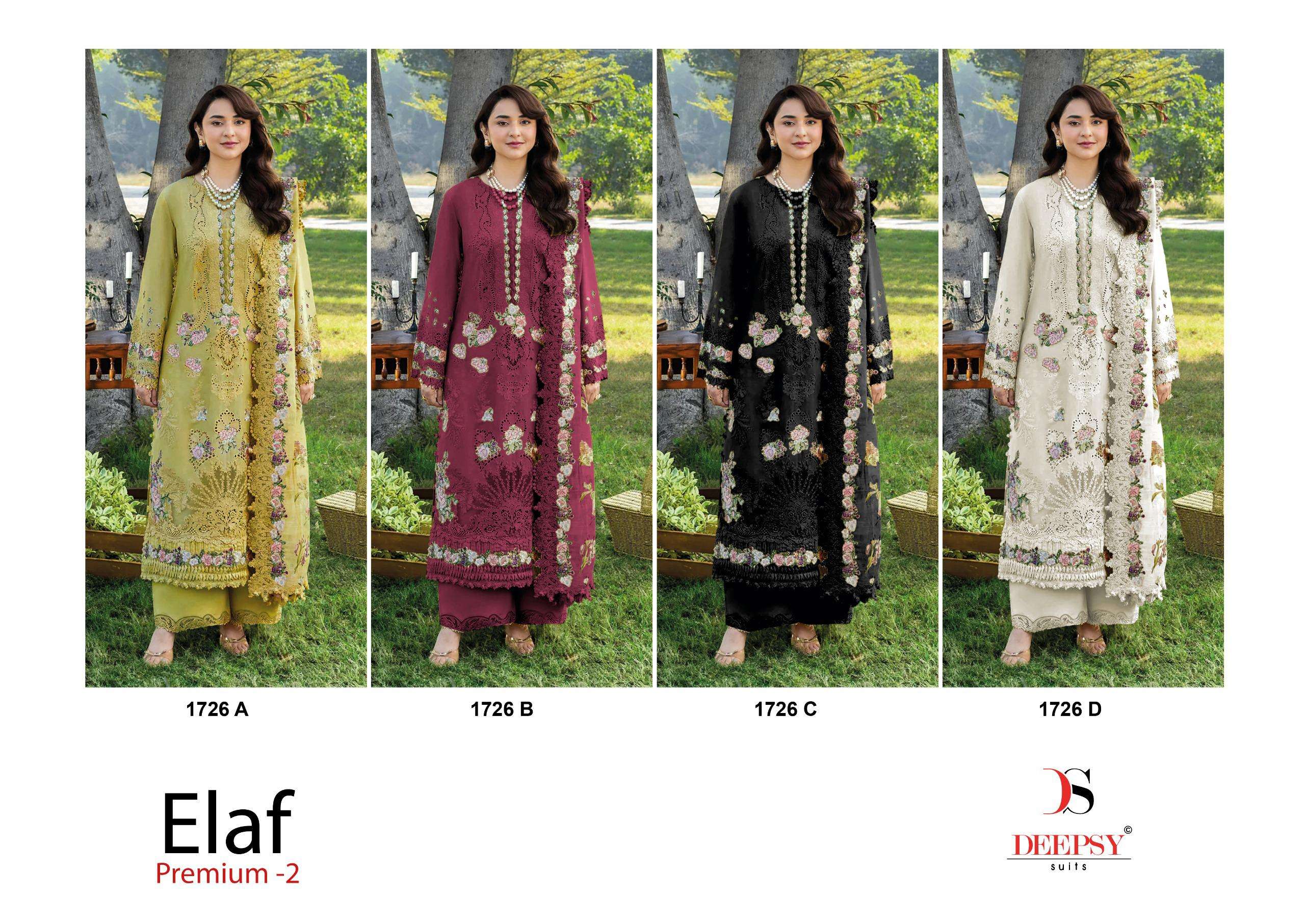 DEEPSY SUITS ELAF PREMIUM LUXURY LAWN COLLECTION VOL 2 D NO 1726 