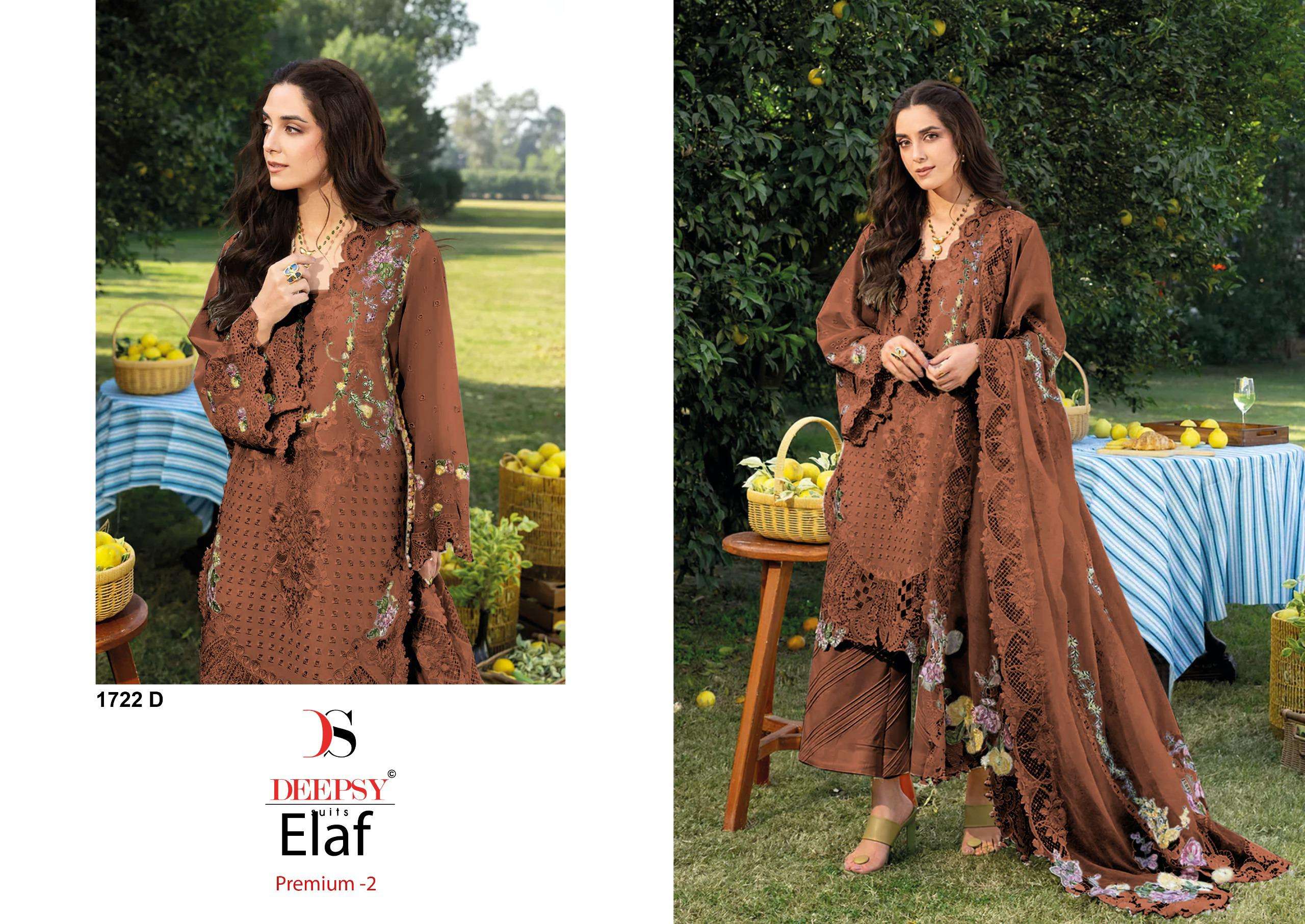 DEEPSY SUITS ELAF PREMIUM VOL 2 D NO 1722 COTTON HEAVY EMBROIDERY DESIGNER SUIT