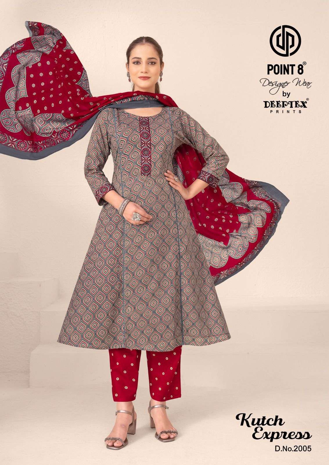 DEEPTEX PRINTS KUTCH EXPRESS VOL 2 COTTON PRINT ANARKALI STYLE LADIES 3PCS SET COLLECTION 