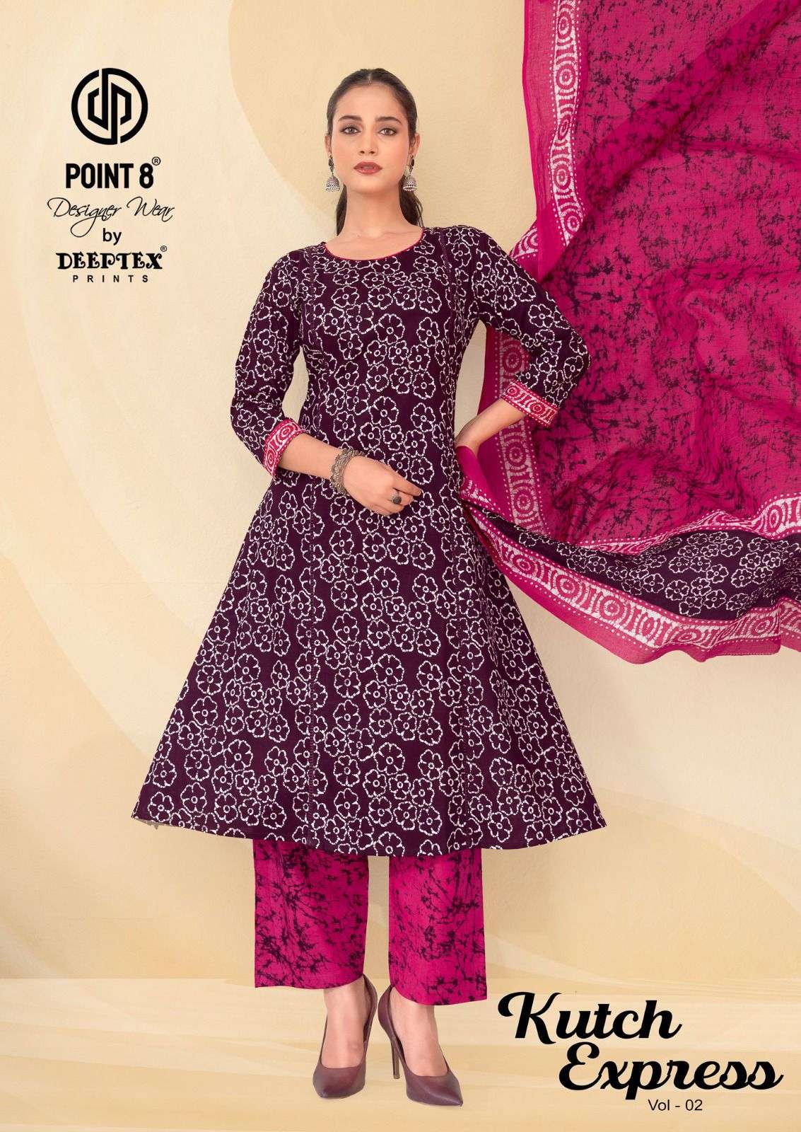 DEEPTEX PRINTS KUTCH EXPRESS VOL 2 COTTON PRINT ANARKALI STYLE LADIES 3PCS SET COLLECTION 