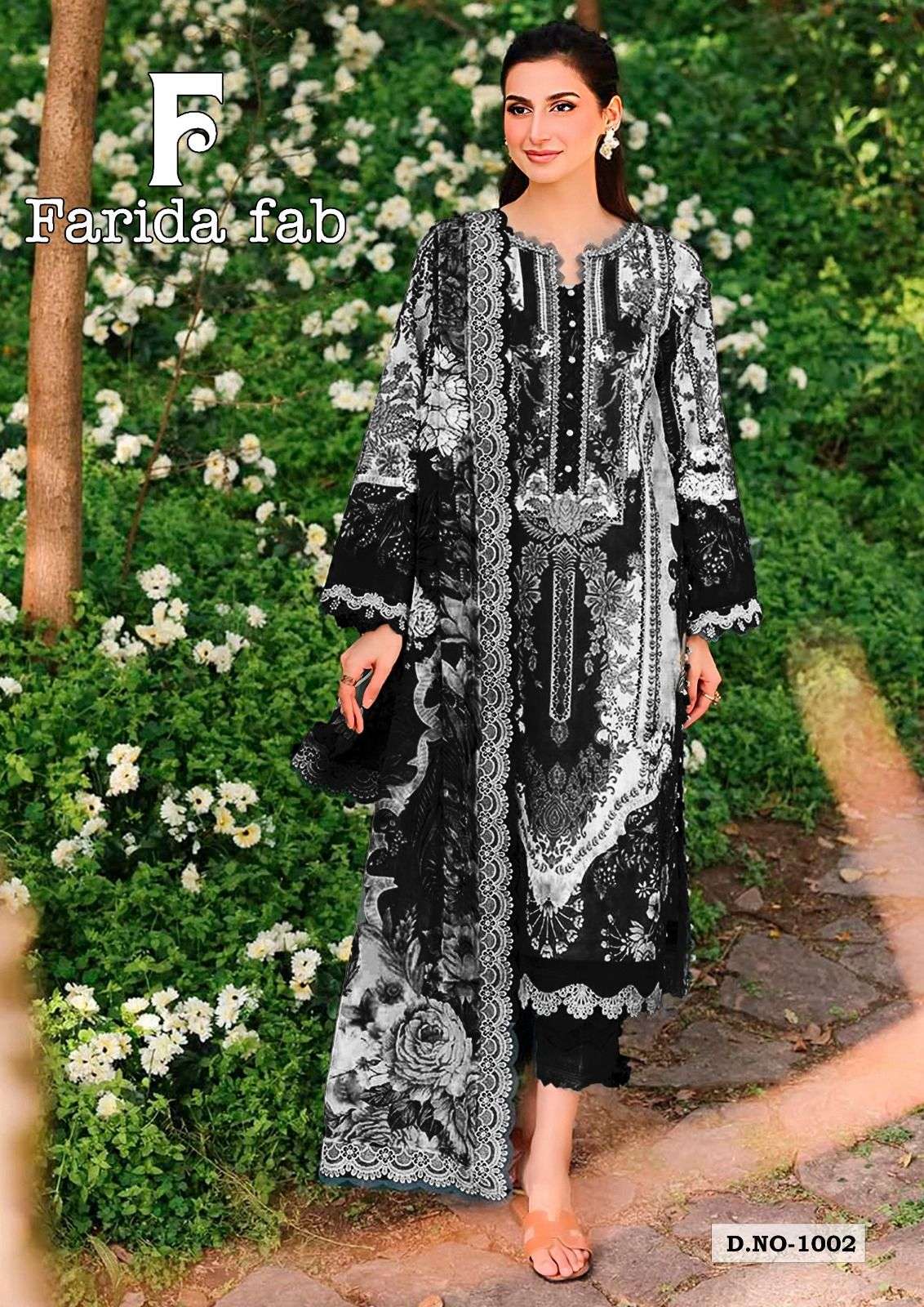 FARIDA FAB BLACK AND WHITE HEAVY LUXURY LAWN COLLECTION COTTON DIGITAL PRINTS SALWAR SUIT