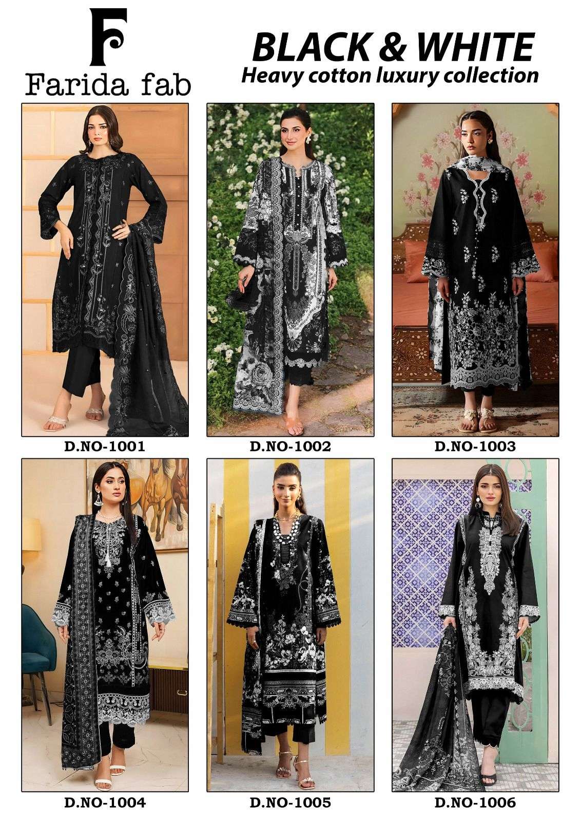 FARIDA FAB BLACK AND WHITE HEAVY LUXURY LAWN COLLECTION COTTON DIGITAL PRINTS SALWAR SUIT
