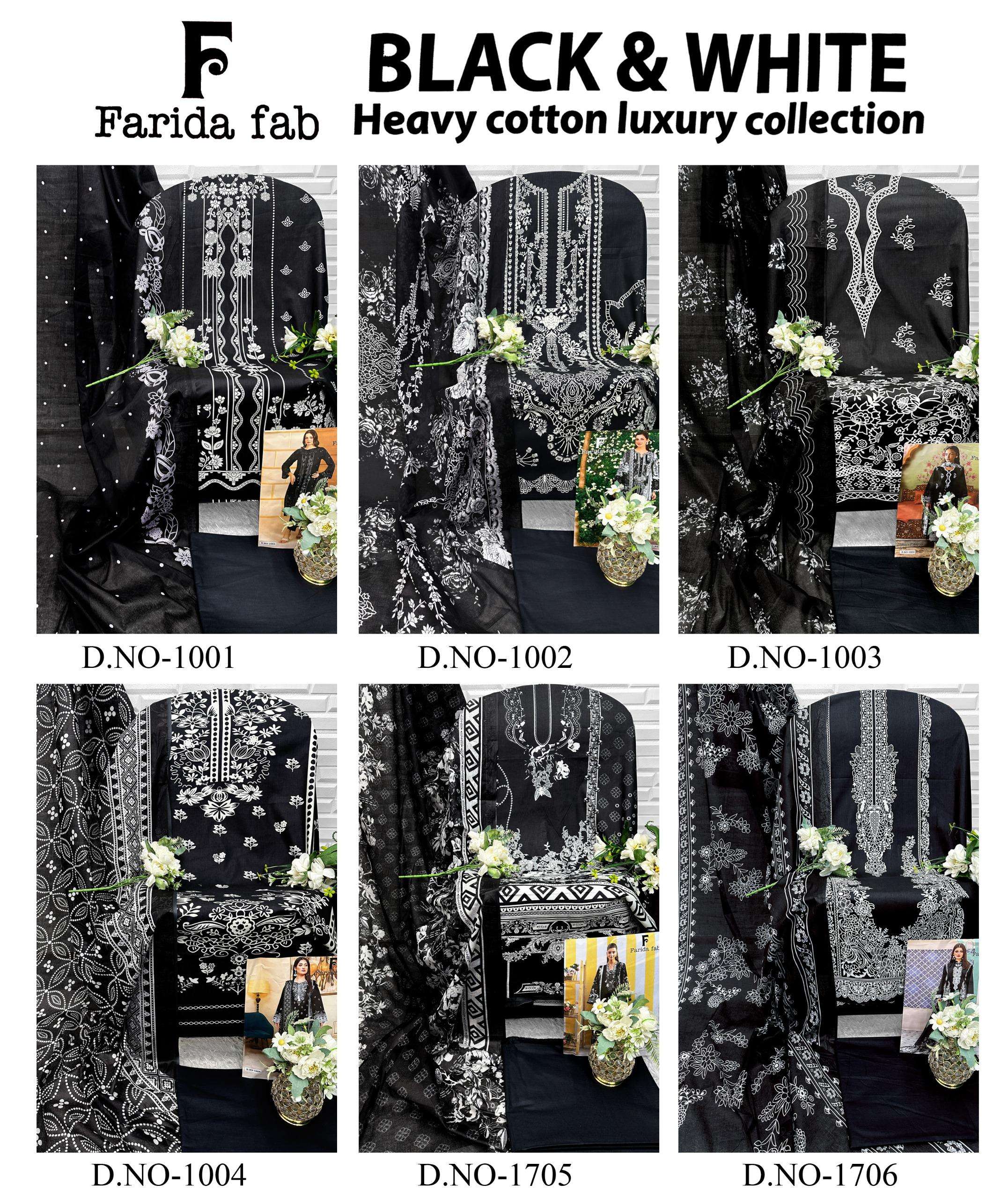 FARIDA FAB BLACK AND WHITE HEAVY LUXURY LAWN COLLECTION COTTON DIGITAL PRINTS SALWAR SUIT