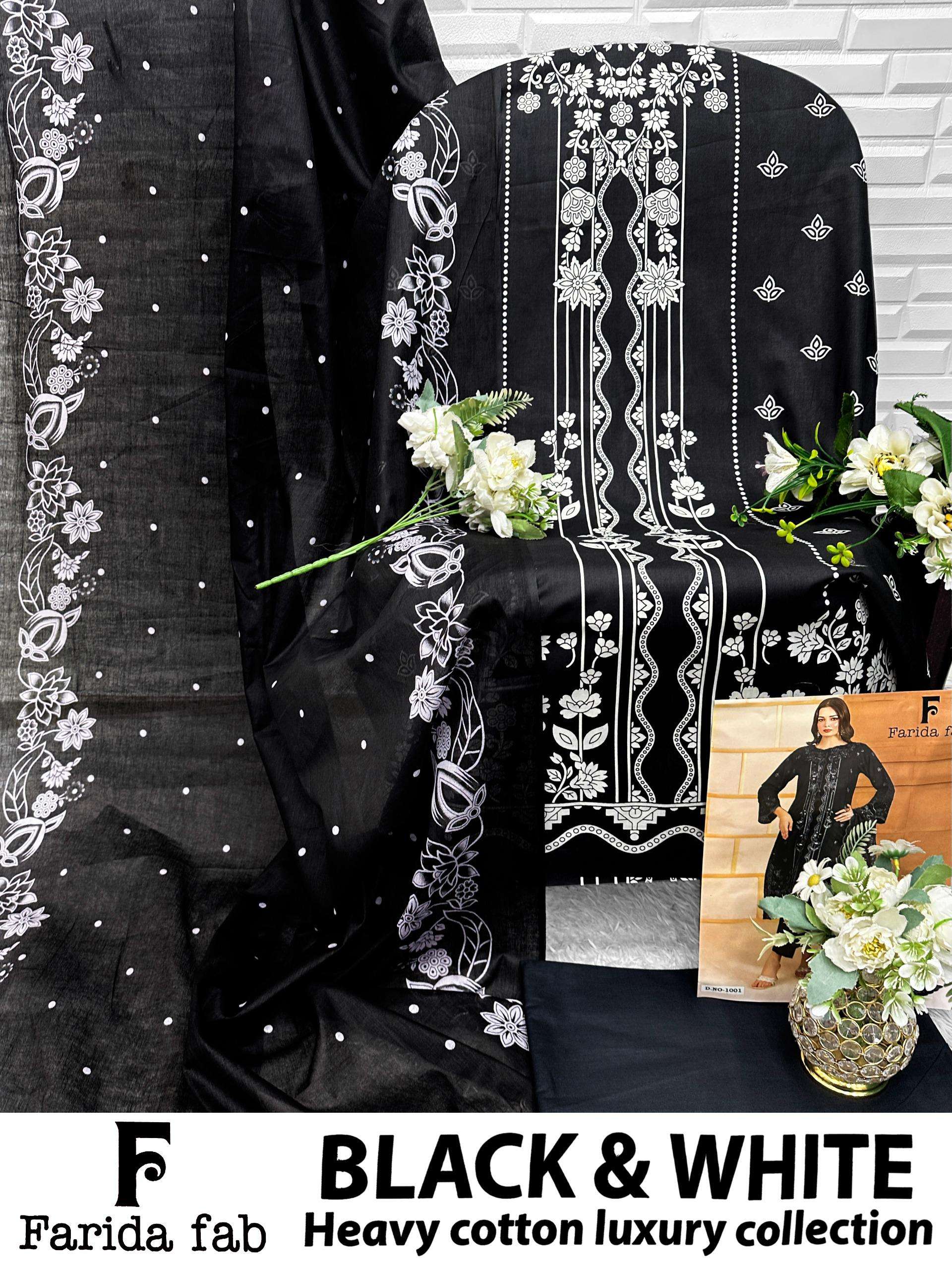 FARIDA FAB BLACK AND WHITE HEAVY LUXURY LAWN COLLECTION COTTON DIGITAL PRINTS SALWAR SUIT