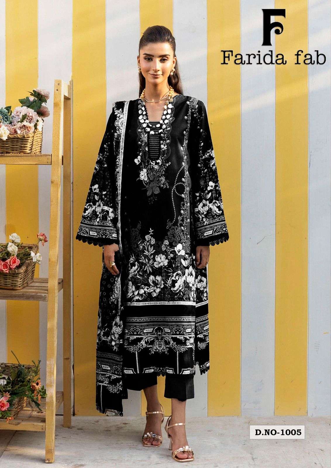 FARIDA FAB BLACK AND WHITE HEAVY LUXURY LAWN COLLECTION COTTON DIGITAL PRINTS SALWAR SUIT