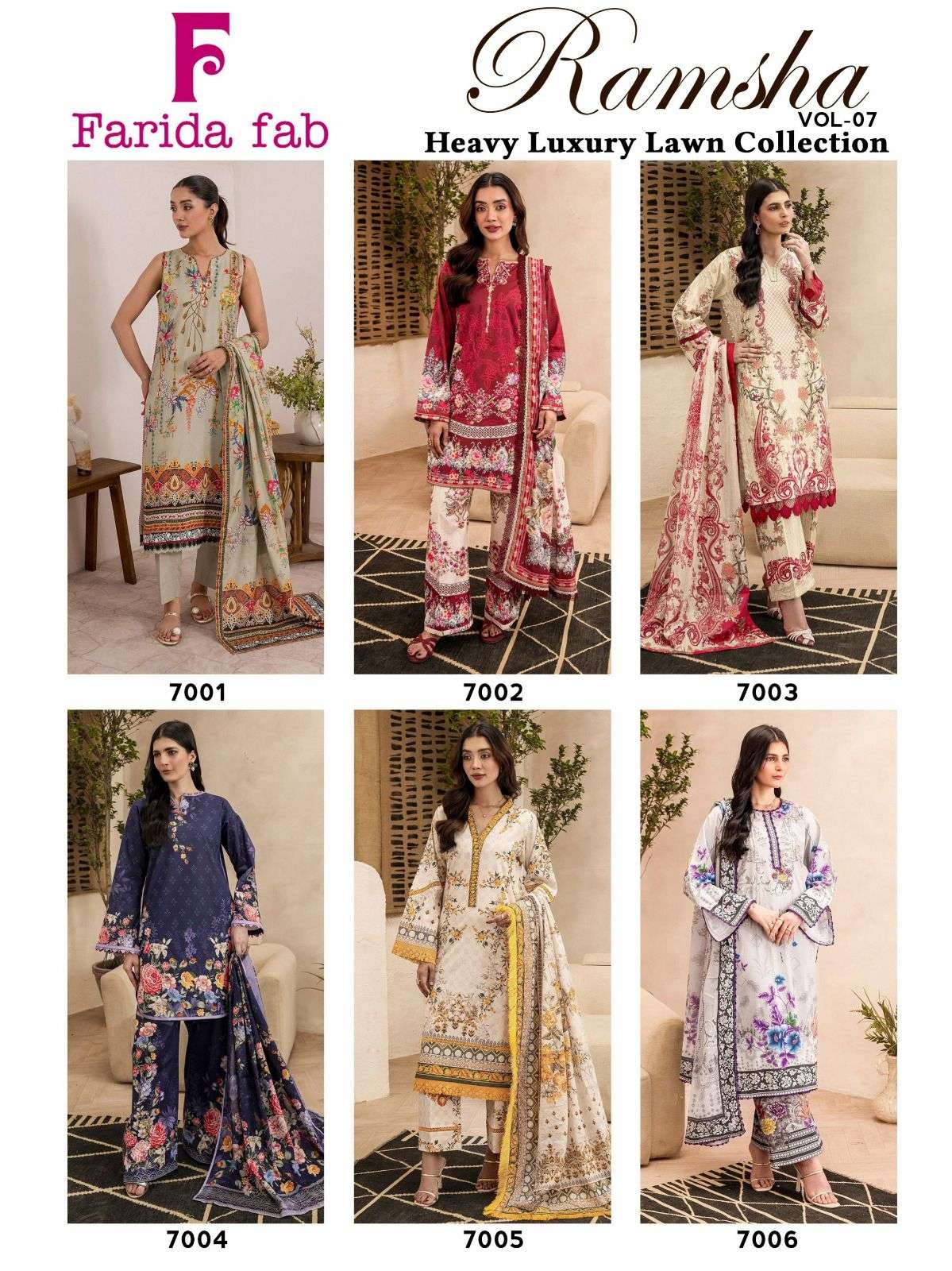 FARIDA FAB RAMSHA VOL 7 COTTON DIGITAL PRINTS SALWAR SUIT