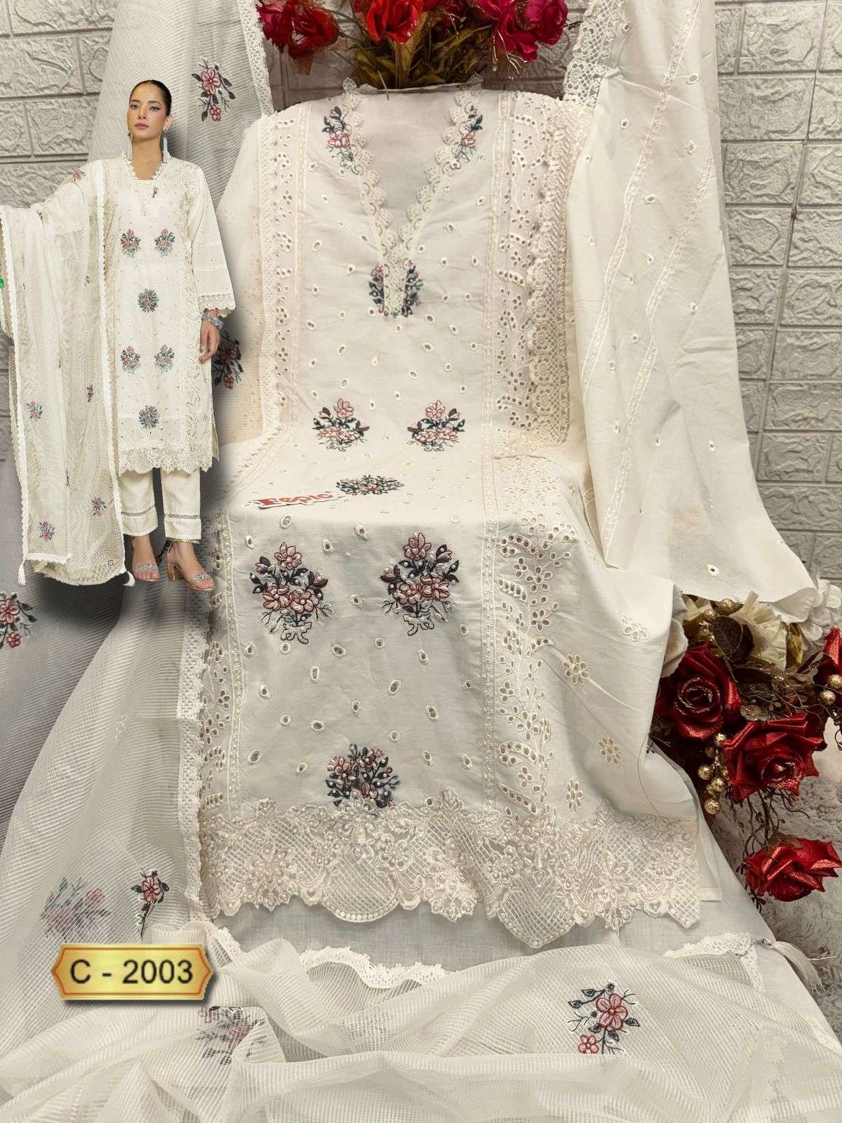 FEPIC ROSEMEEN C 2003 COTTON HEAVY EMBROIDERED DESIGNER WORK SUIT