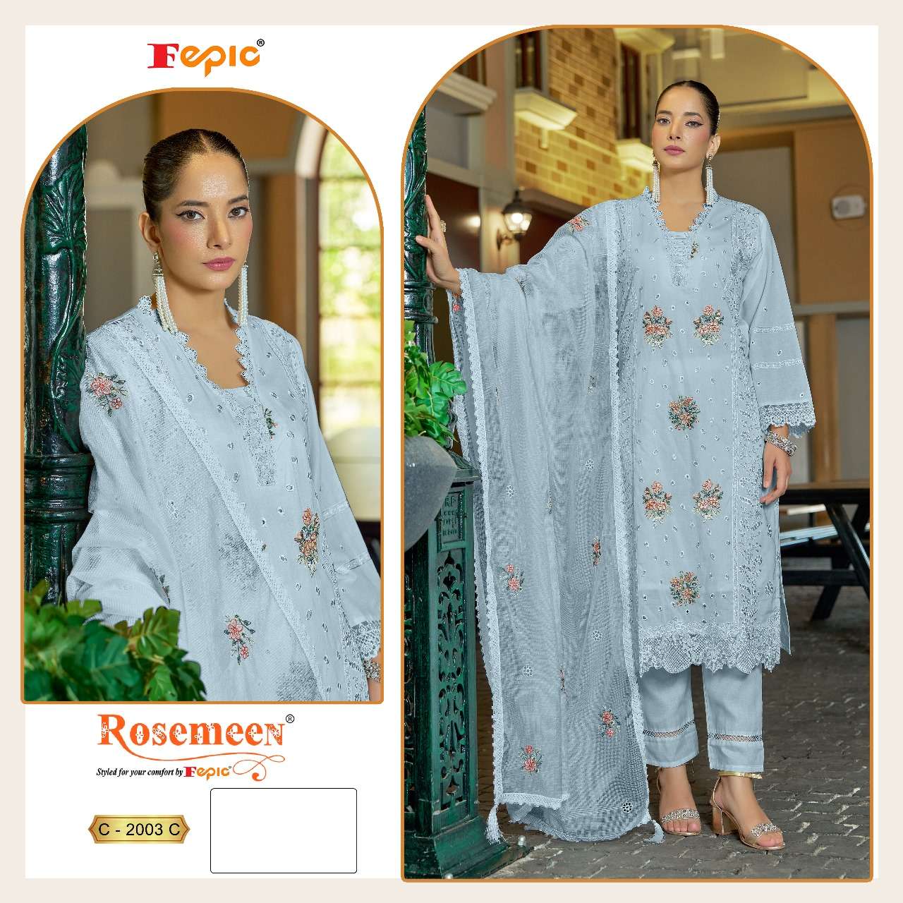 FEPIC ROSEMEEN C 2003 COTTON HEAVY EMBROIDERED DESIGNER WORK SUIT