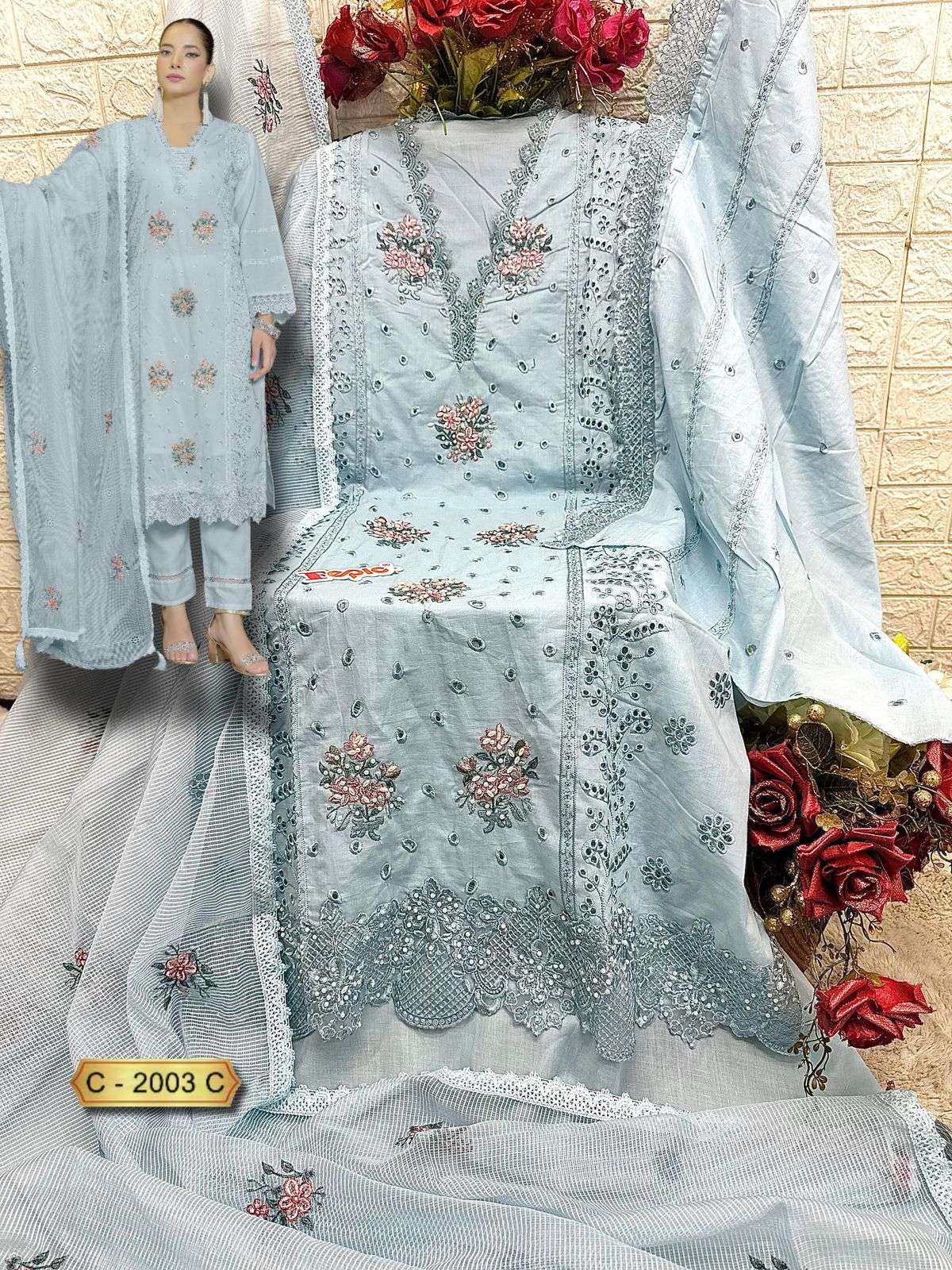 FEPIC ROSEMEEN C 2003 COTTON HEAVY EMBROIDERED DESIGNER WORK SUIT
