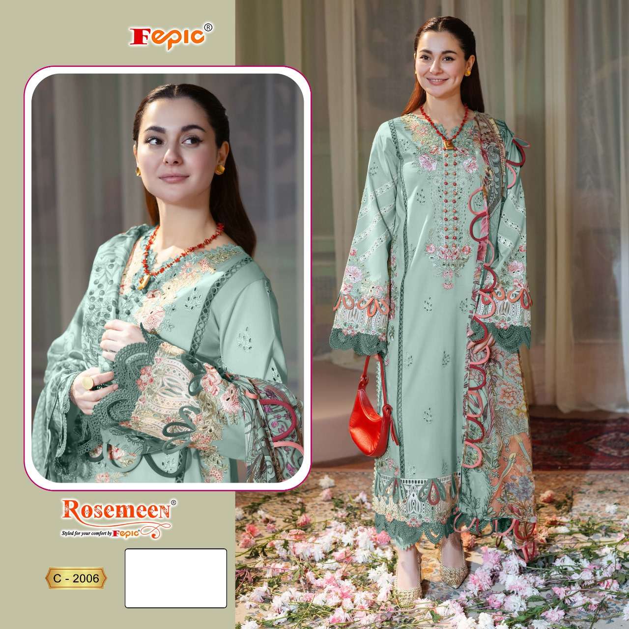 FEPIC ROSEMEEN C 2006 COTTON DIGITAL PRINT WITH DESIGNER WORK PAKISTANI SUIT