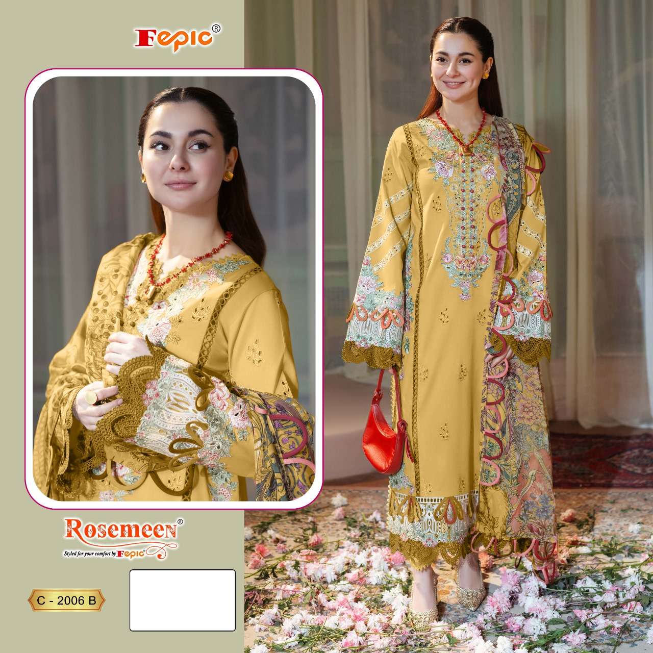 FEPIC ROSEMEEN C 2006 COTTON DIGITAL PRINT WITH DESIGNER WORK PAKISTANI SUIT