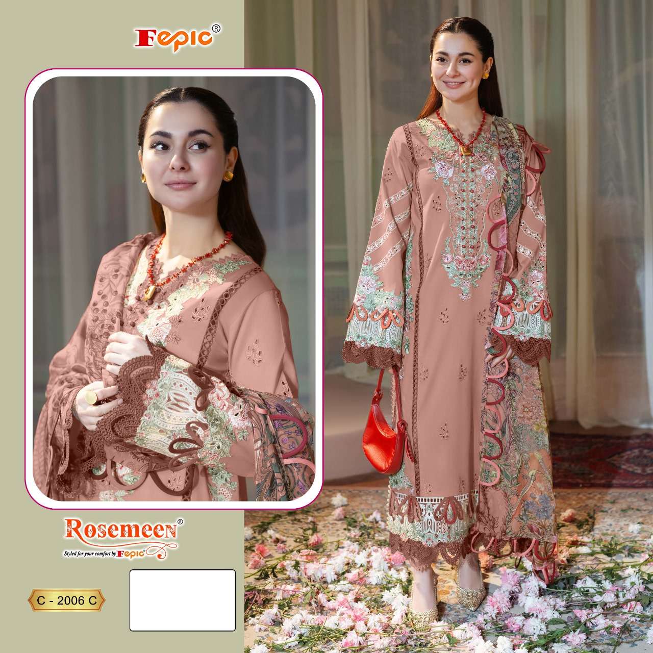 FEPIC ROSEMEEN C 2006 COTTON DIGITAL PRINT WITH DESIGNER WORK PAKISTANI SUIT