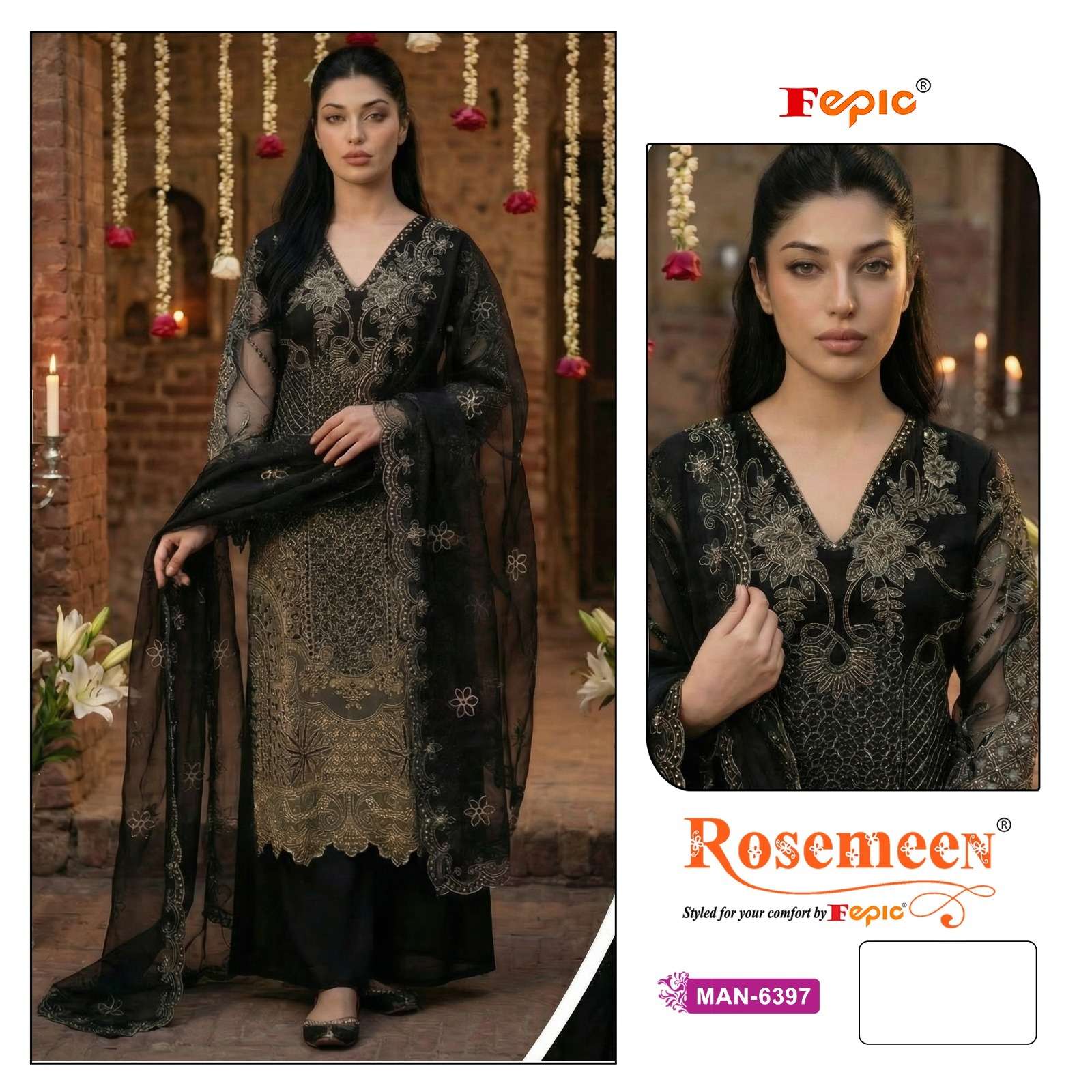 FEPIC ROSEMEEN MAN 6397 ORGANZA EMBROIDERED DESIGNER PAKISTANI SUIT