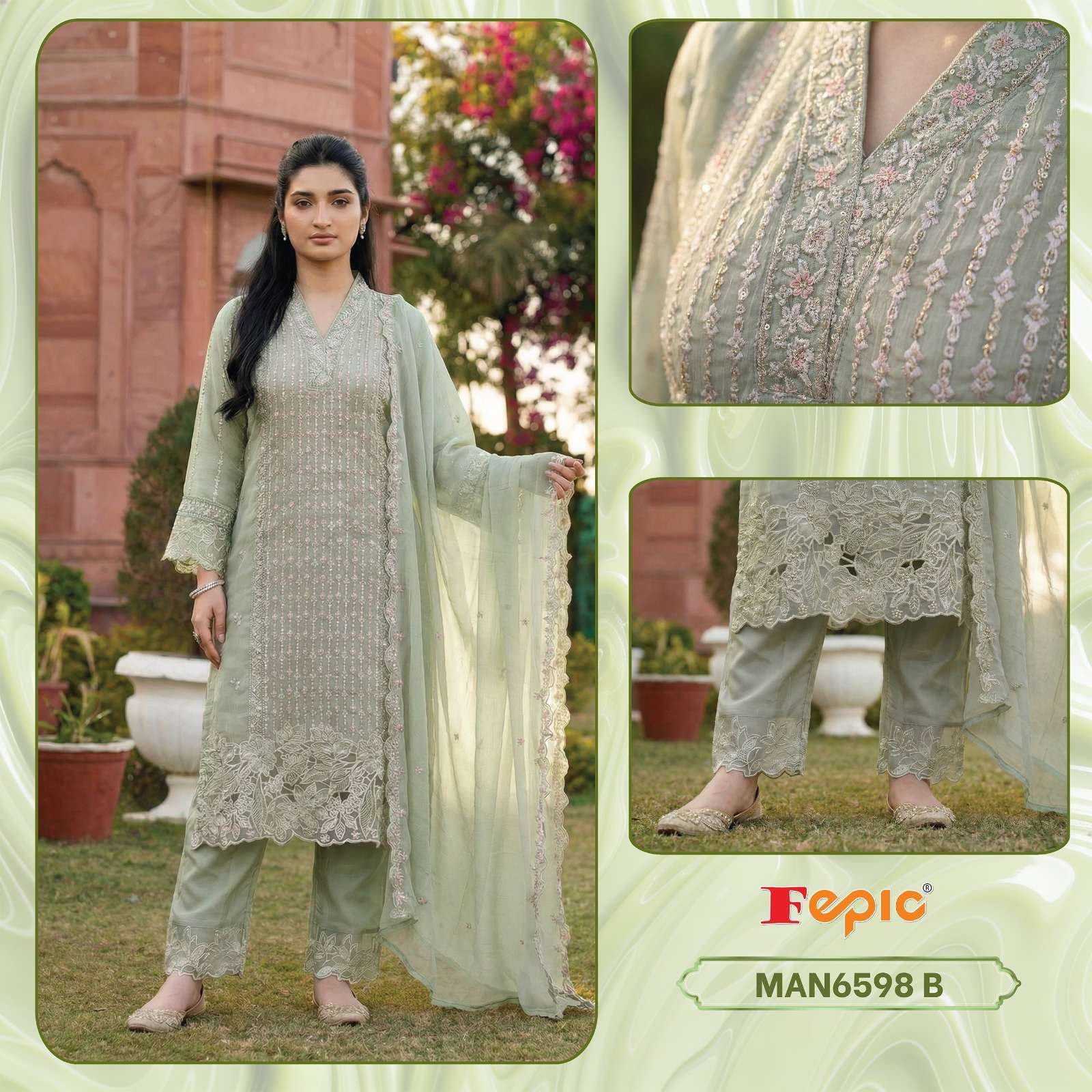 FEPIC ROSEMEEN MAN 6598 CHIFFON EMBROIDERED DESIGNER PAKISTANI SUIT