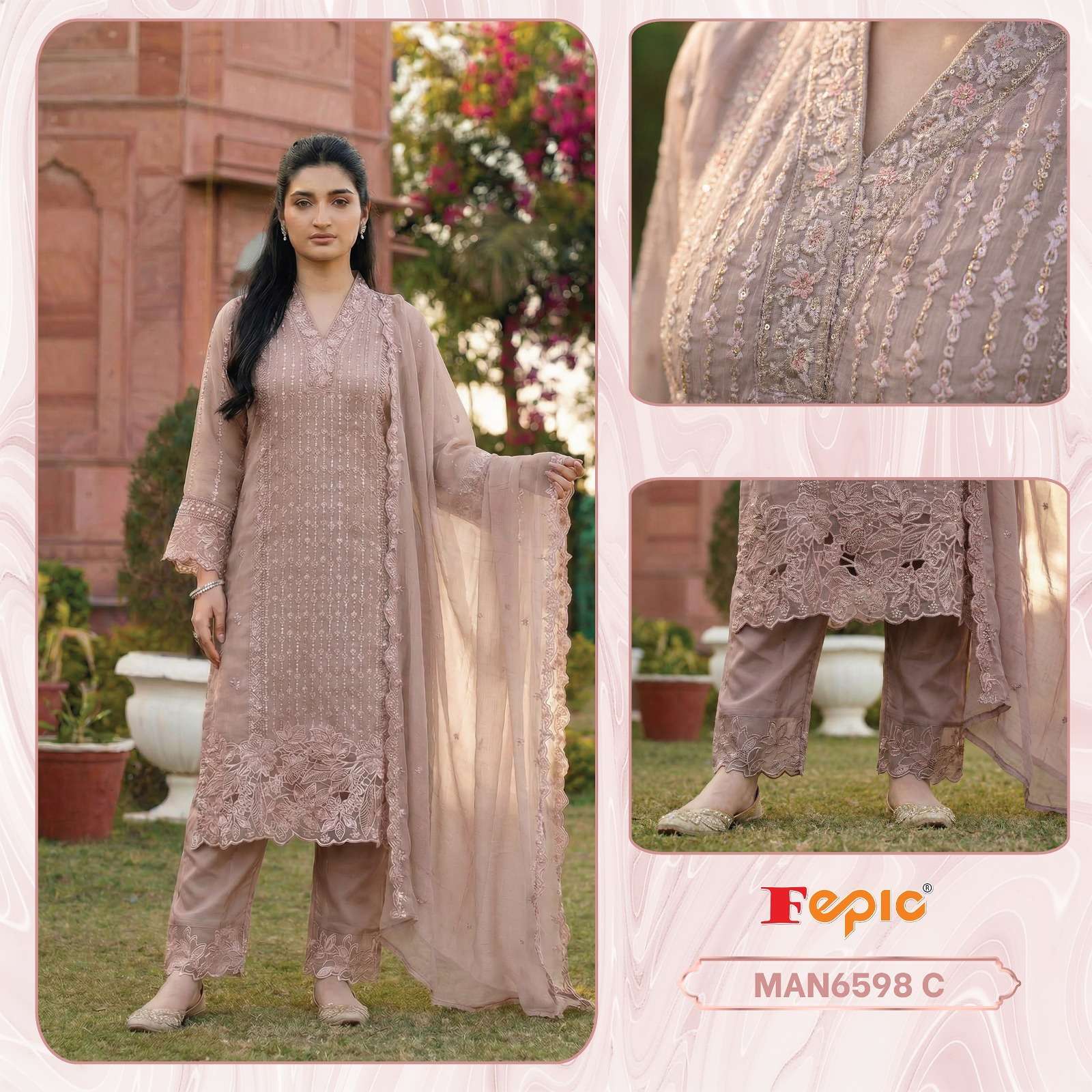 FEPIC ROSEMEEN MAN 6598 CHIFFON EMBROIDERED DESIGNER PAKISTANI SUIT