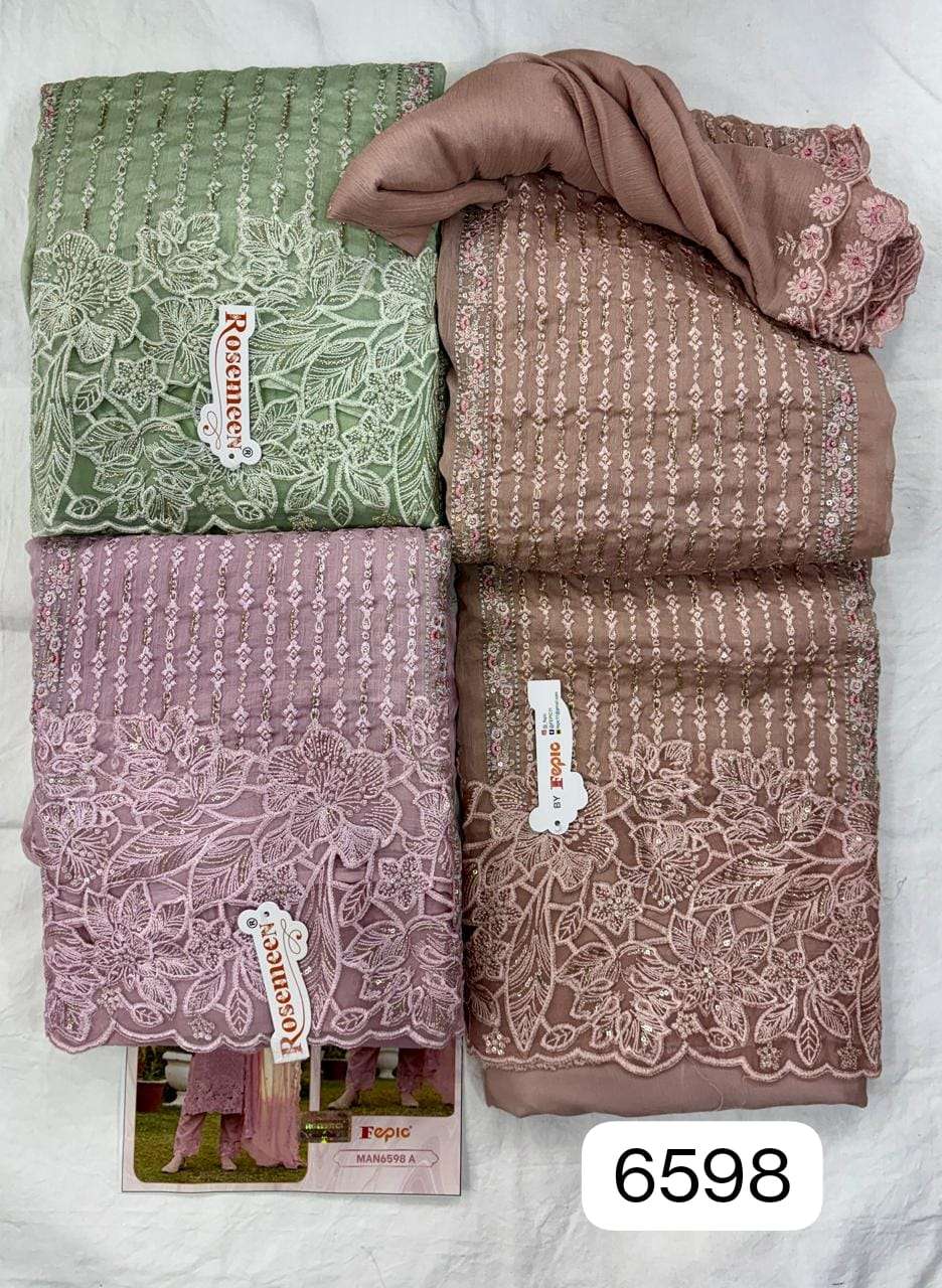 FEPIC ROSEMEEN MAN 6598 CHIFFON EMBROIDERED DESIGNER PAKISTANI SUIT