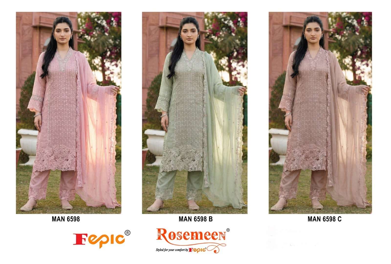 FEPIC ROSEMEEN MAN 6598 CHIFFON EMBROIDERED DESIGNER PAKISTANI SUIT
