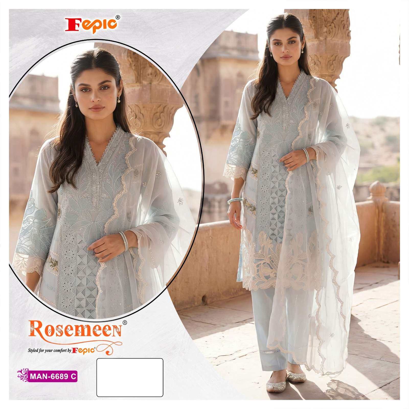 FEPIC ROSEMEEN MAN 6689 ORGANZA EMBROIDERY DESIGNER PAKISTANI SUIT