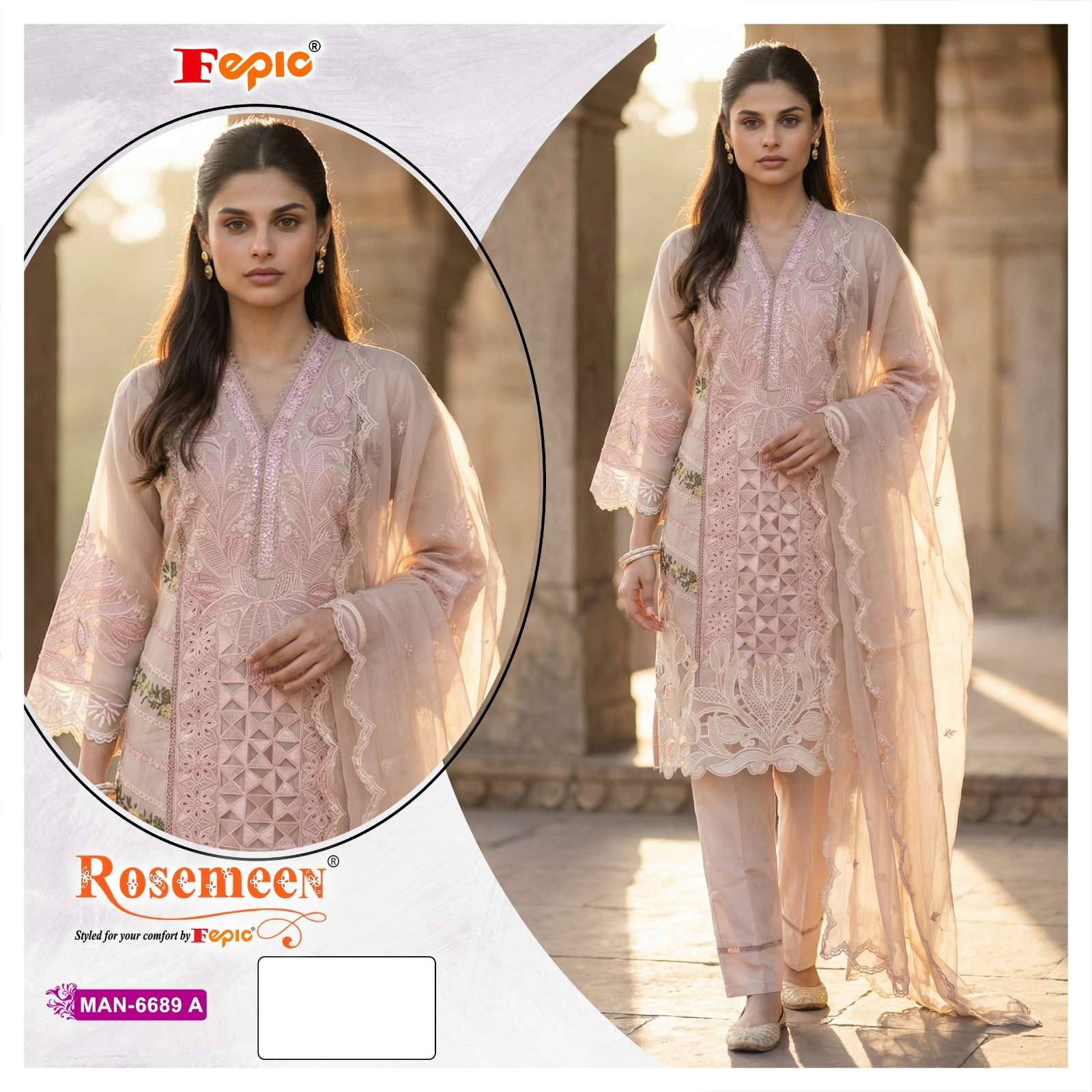 FEPIC ROSEMEEN MAN 6689 ORGANZA EMBROIDERY DESIGNER PAKISTANI SUIT