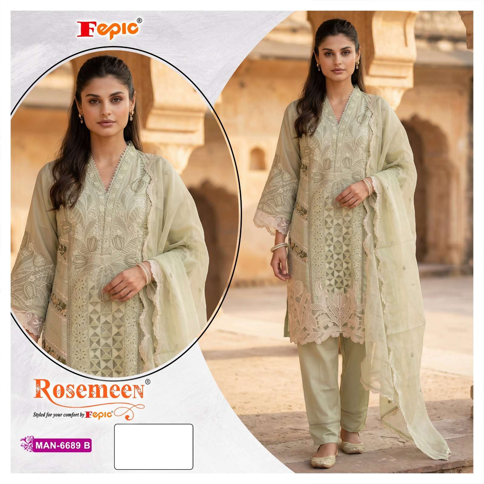 FEPIC ROSEMEEN MAN 6689 ORGANZA EMBROIDERY DESIGNER PAKISTANI SUIT