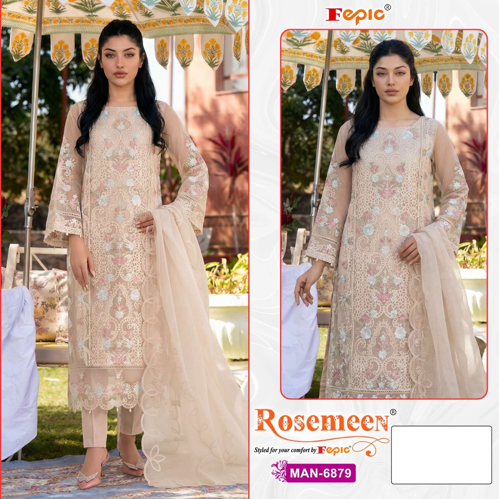 FEPIC ROSEMEEN MAN 6879 BEAUTIFUL EMBROIDERY DESIGNER WORK PAKISTANI SUIT