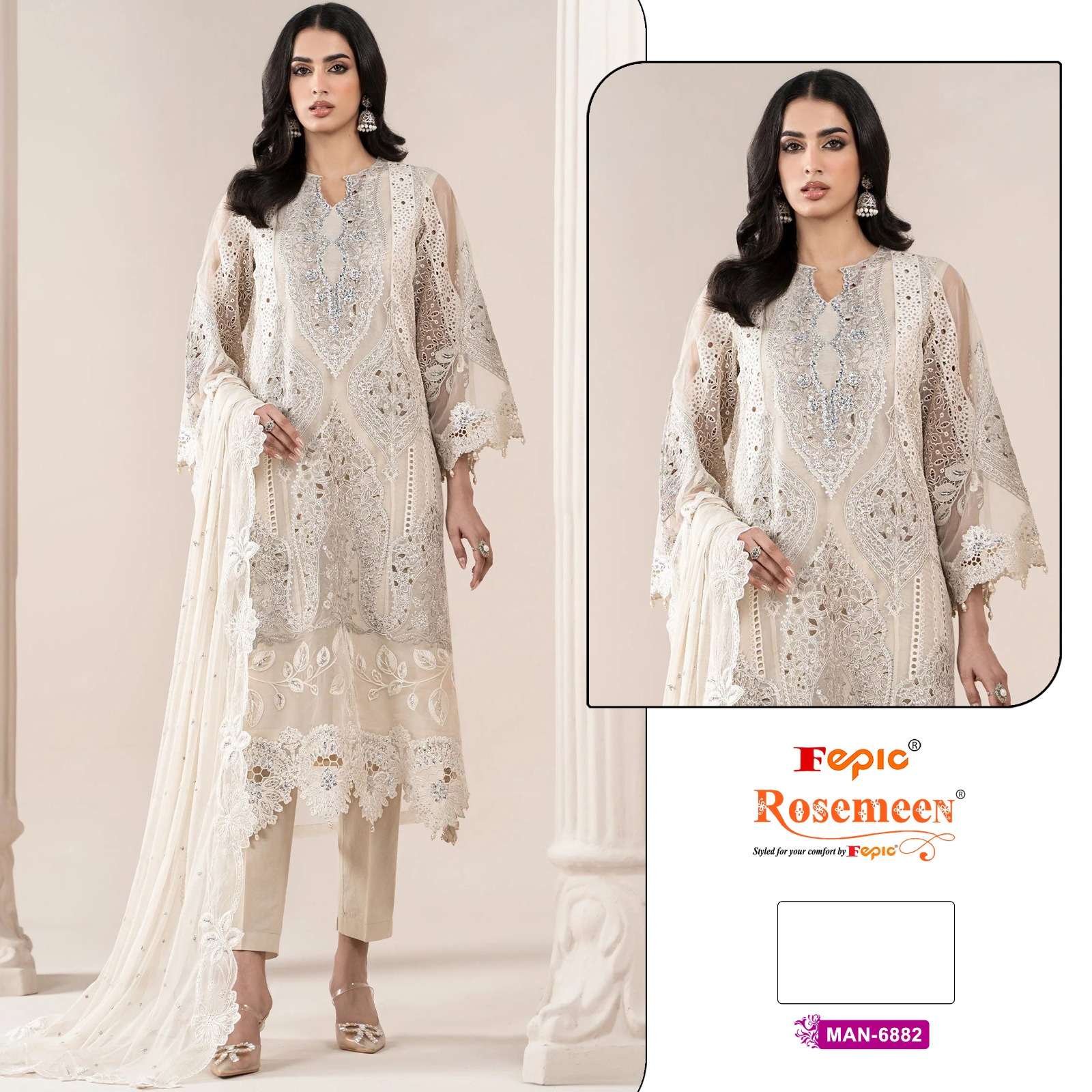 FEPIC ROSEMEEN MAN 6882 CHIFFON HEAVY EMBROIDERED DESIGNER PAKISTANI SUIT