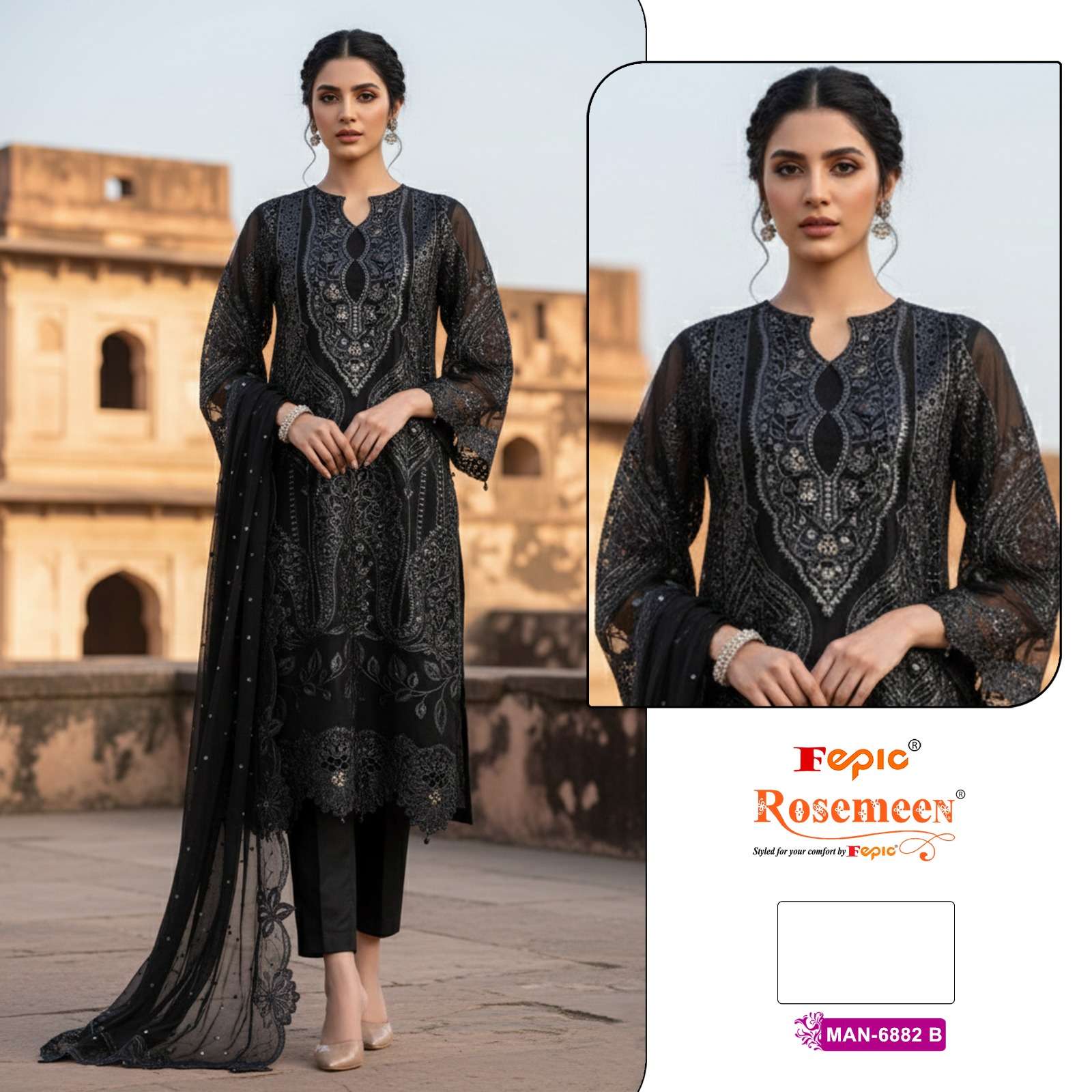 FEPIC ROSEMEEN MAN 6882 CHIFFON HEAVY EMBROIDERED DESIGNER PAKISTANI SUIT
