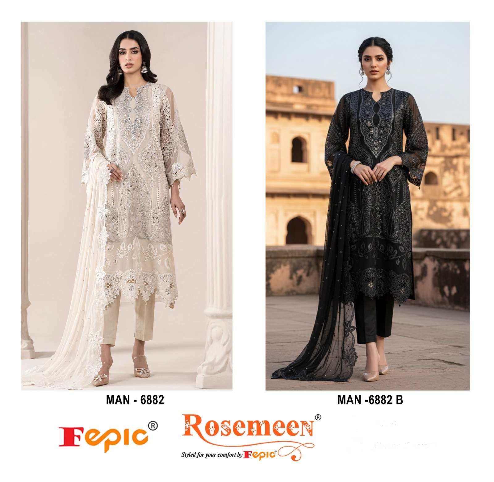 FEPIC ROSEMEEN MAN 6882 CHIFFON HEAVY EMBROIDERED DESIGNER PAKISTANI SUIT