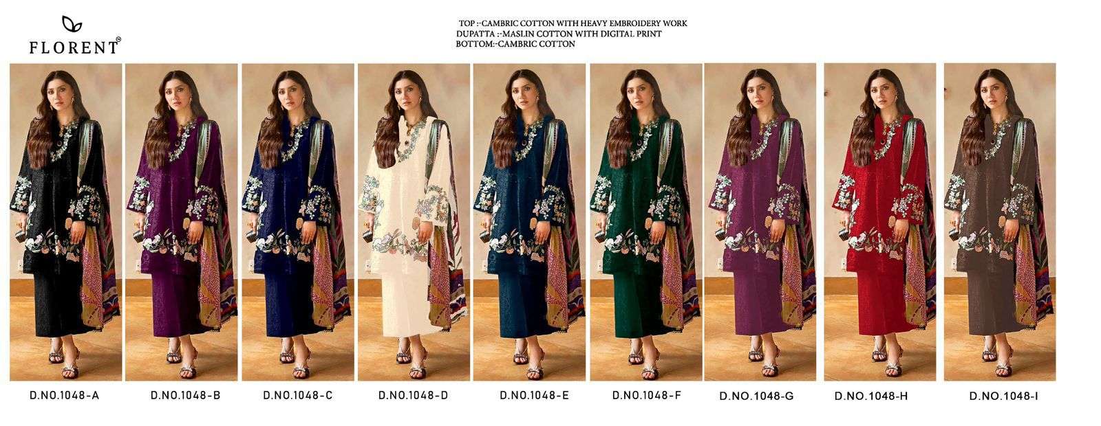 FLORENT D NO 1048 COTTON HEAVY EMBROIDERY DESIGNER WORK PAKISTANI SUIT