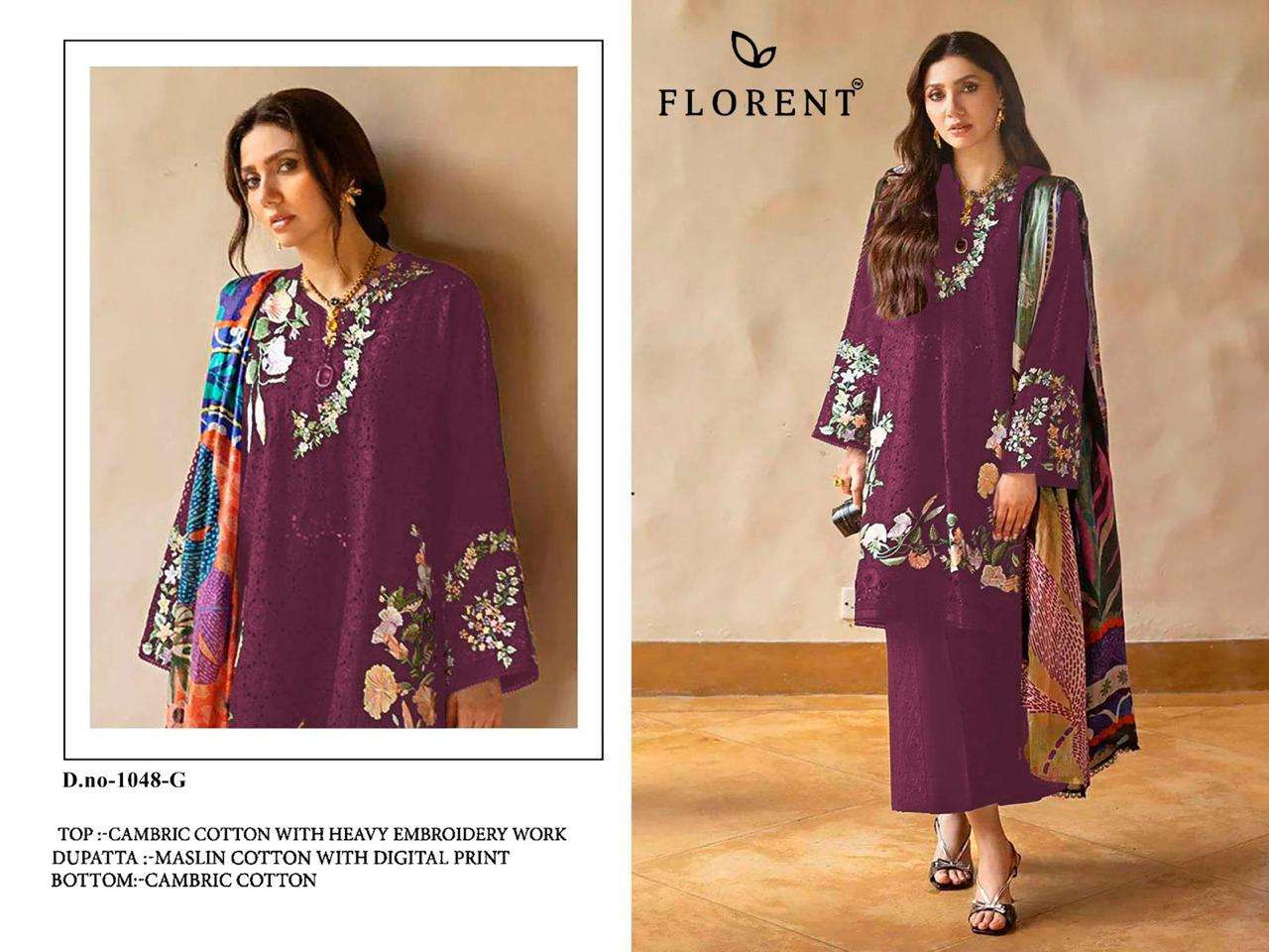 FLORENT D NO 1048 COTTON HEAVY EMBROIDERY DESIGNER WORK PAKISTANI SUIT