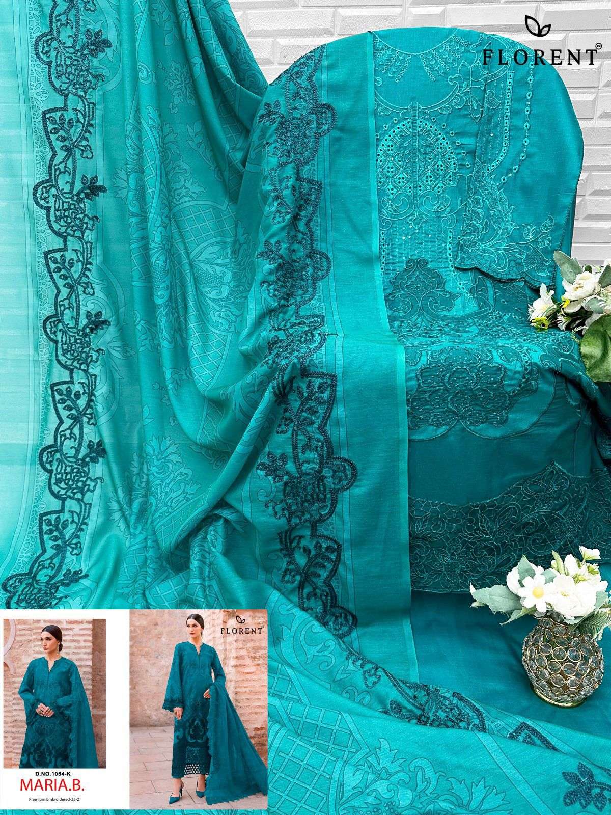 FLORENT D NO 1054 COTTON HEAVY EMBROIDERY DESIGNER WORK PAKISTANI SUIT