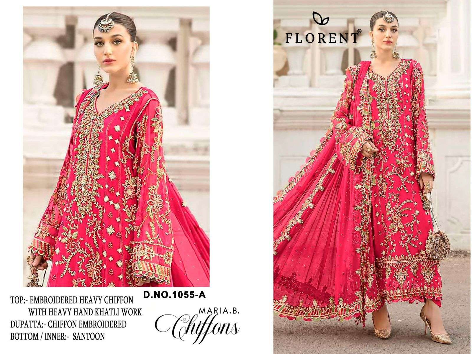 FLORENT D NO 1055 CHIFFON HEAVY EMBROIDERED DESIGNER PAKISTANI SUIT