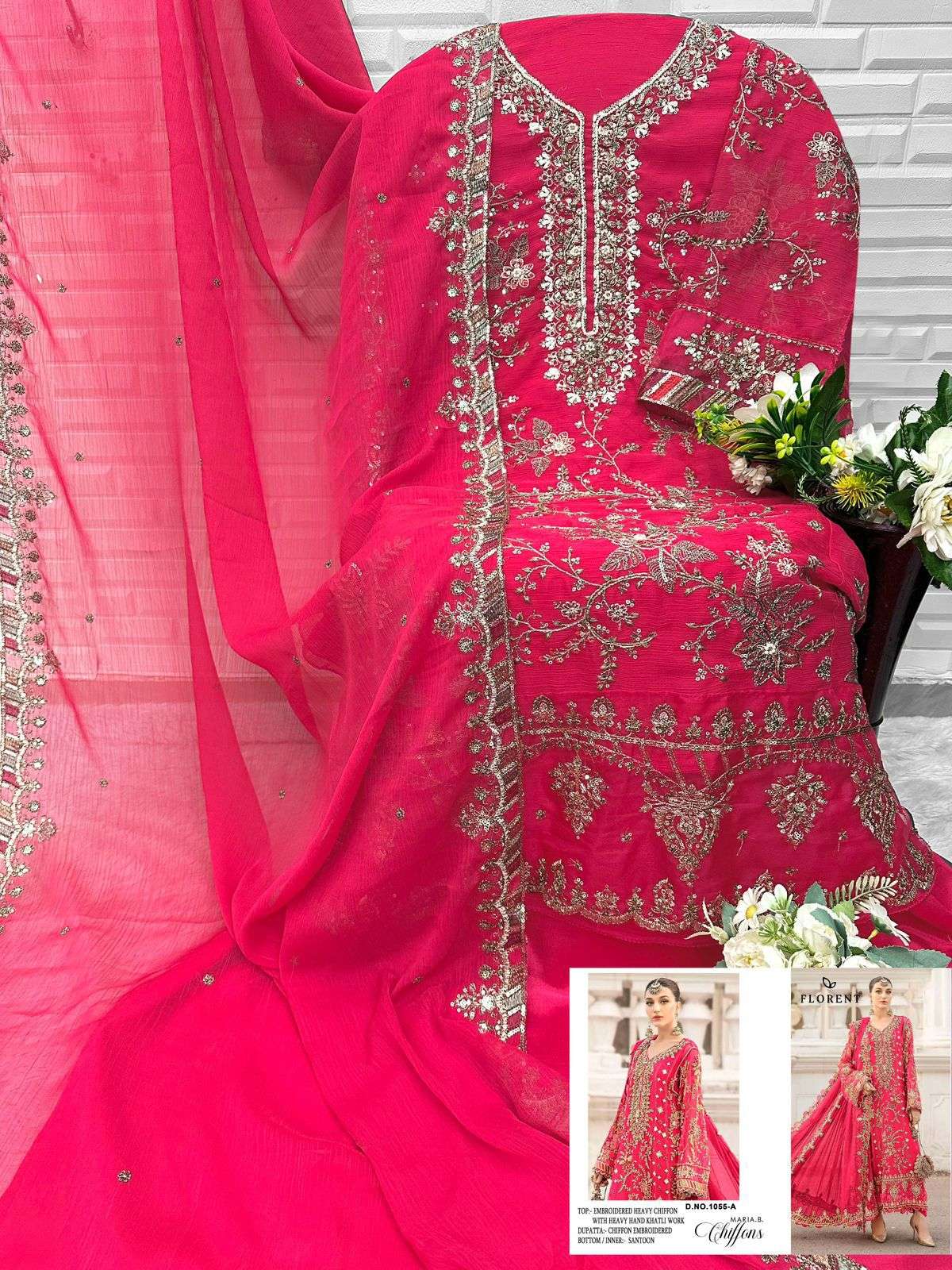 FLORENT D NO 1055 CHIFFON HEAVY EMBROIDERED DESIGNER PAKISTANI SUIT