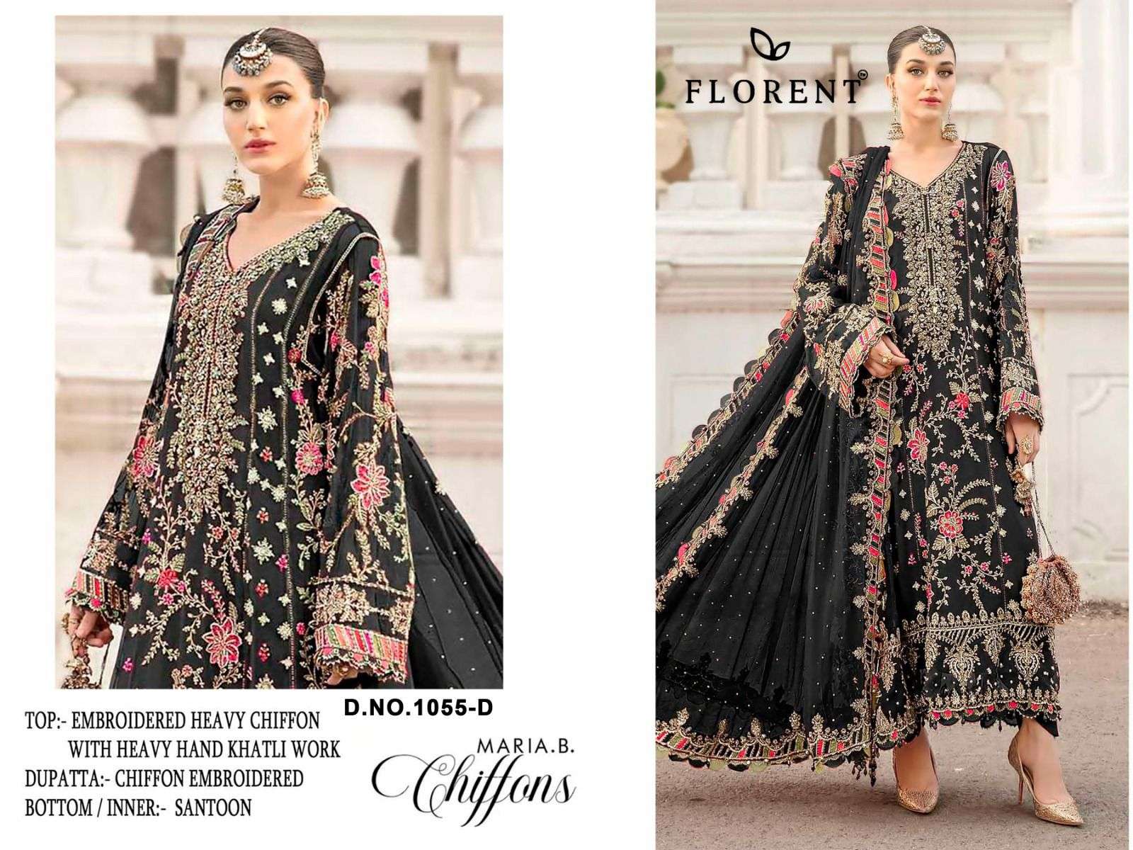 FLORENT D NO 1055 CHIFFON HEAVY EMBROIDERED DESIGNER PAKISTANI SUIT